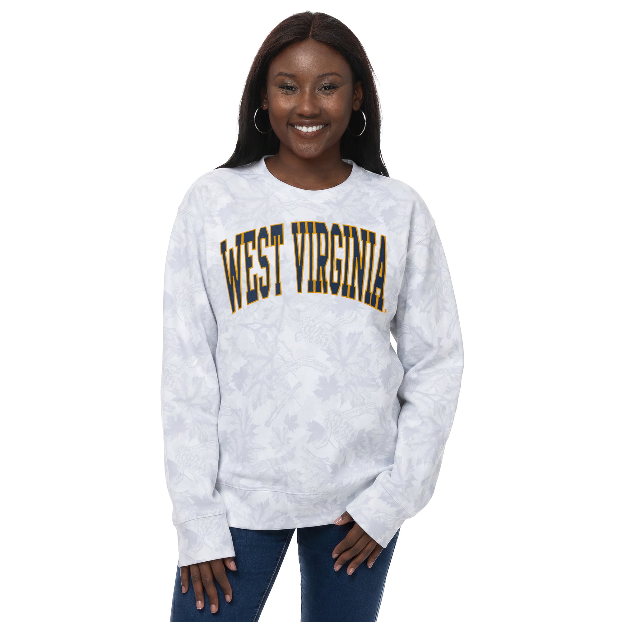 Women's ZooZatz  Gray West Virginia Mountaineers Camo Arch Logo Fleece Crewneck Sweatshirt