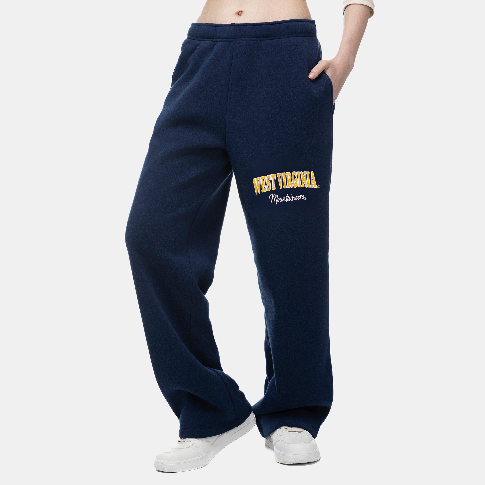 Women's ZooZatz Navy West Virginia Mountaineers Wordmark Fleece Sweatpants