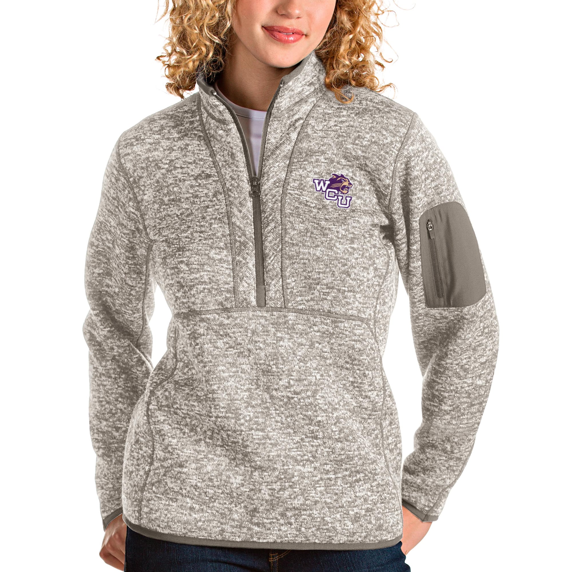 Western Carolina Catamounts Antigua Women's Fortune Half-Zip Pullover  Sweater - Oatmeal
