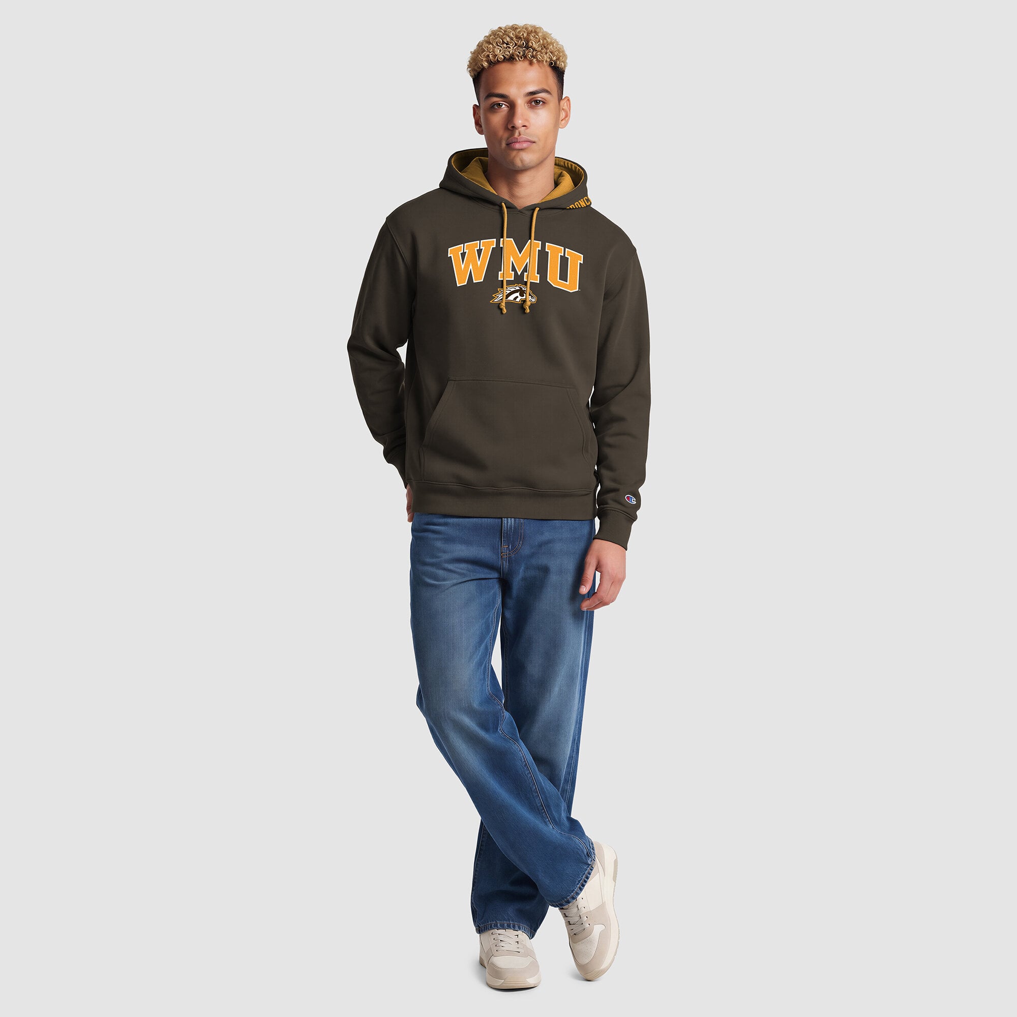 Sweat à capuche contrasté marron/or Champion pour homme, Western Michigan Broncos