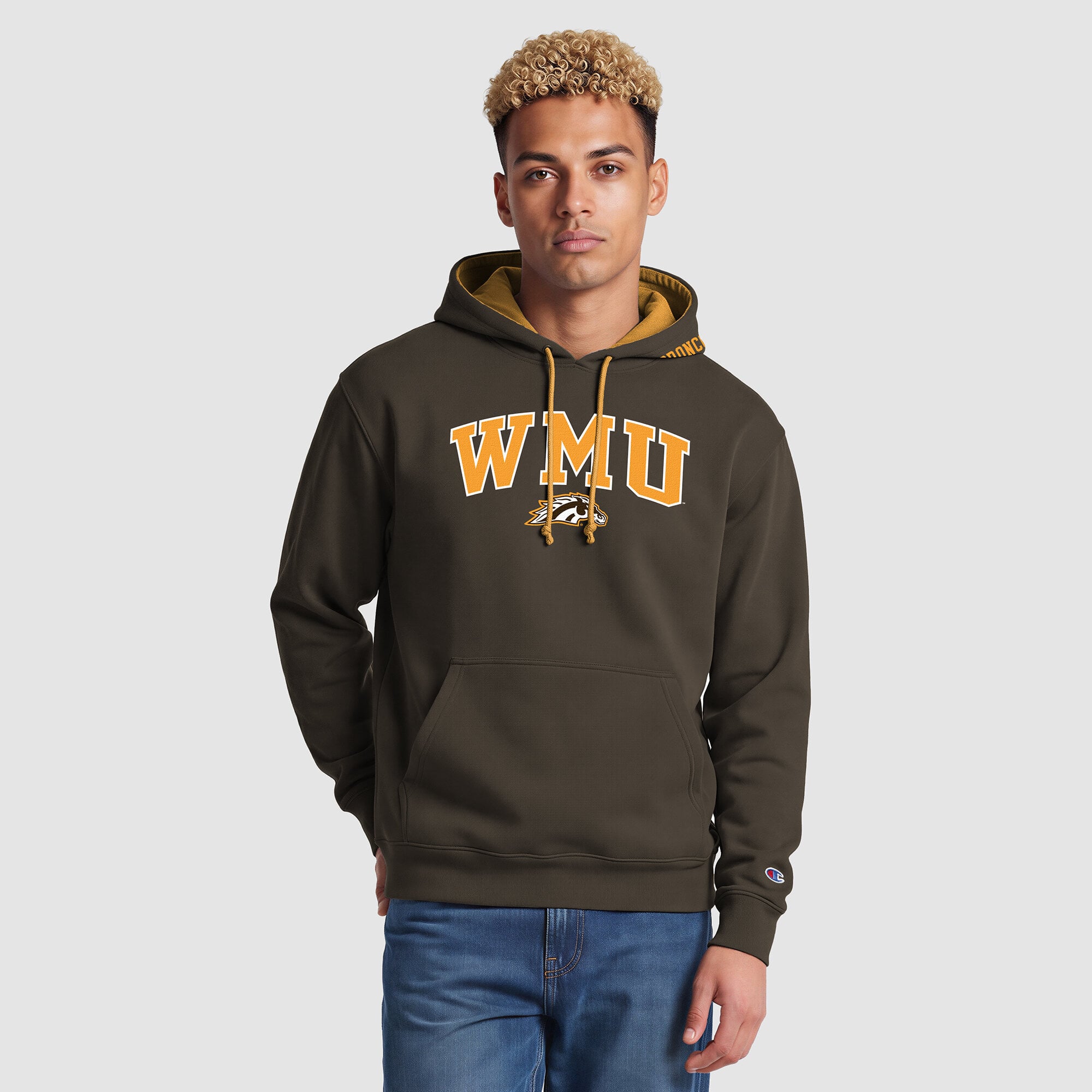 Sweat à capuche contrasté marron/or Champion pour homme, Western Michigan Broncos
