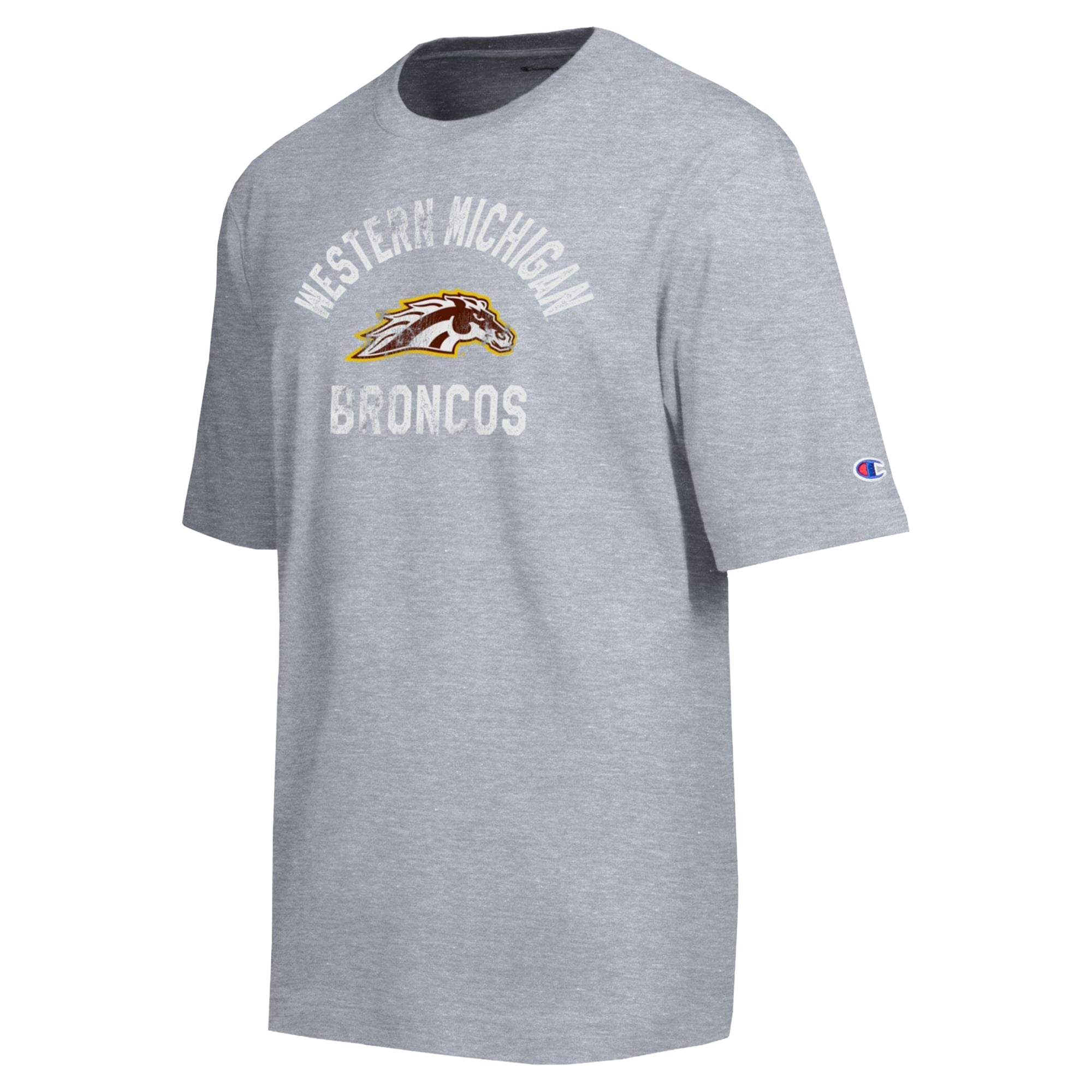 T-shirt d'équipe vieilli Champion gris chiné pour homme, Western Michigan Broncos
