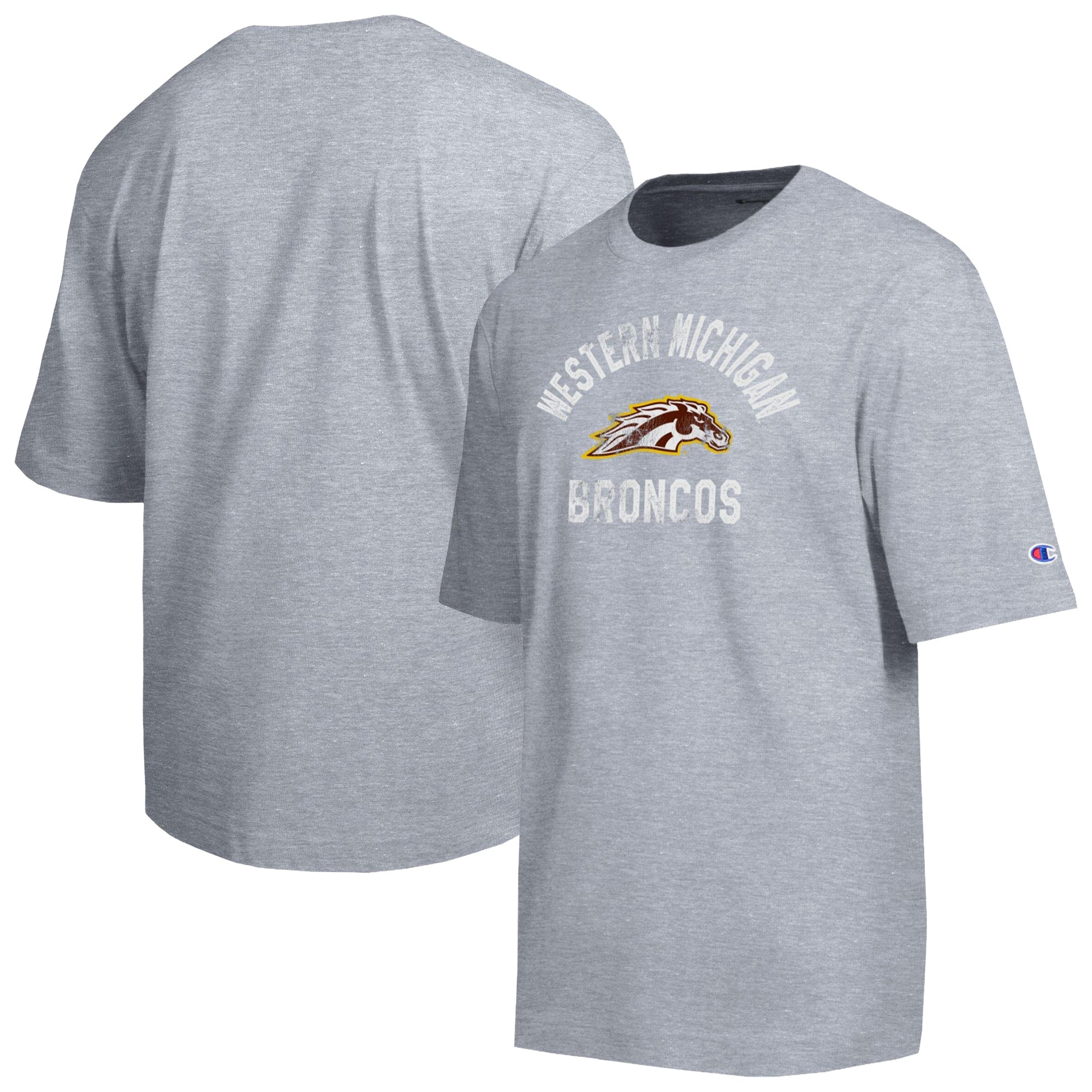 T-shirt d'équipe vieilli Champion gris chiné pour homme, Western Michigan Broncos