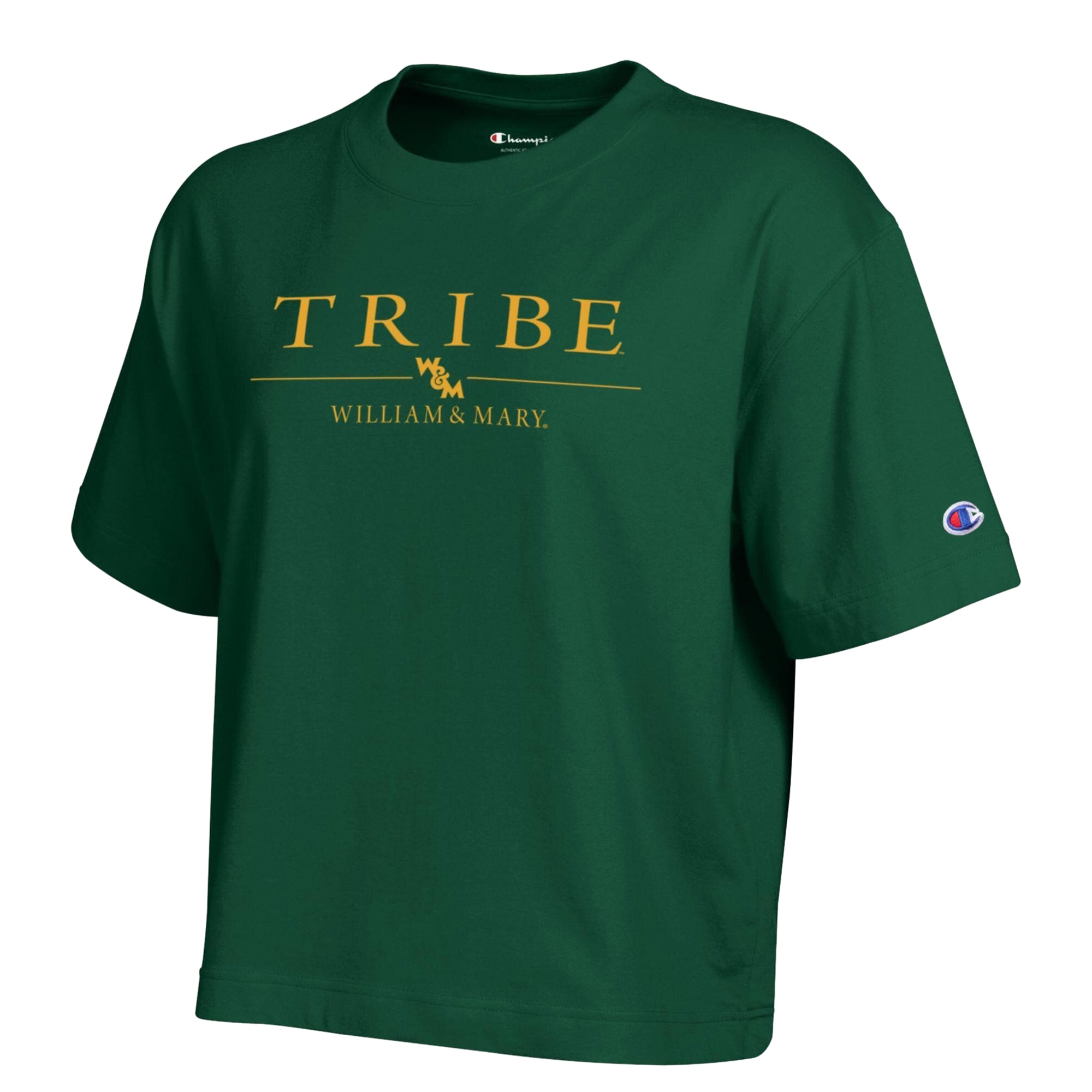 T-shirt Champion vert pour femme avec logo William & Mary Tribe et longueur taille