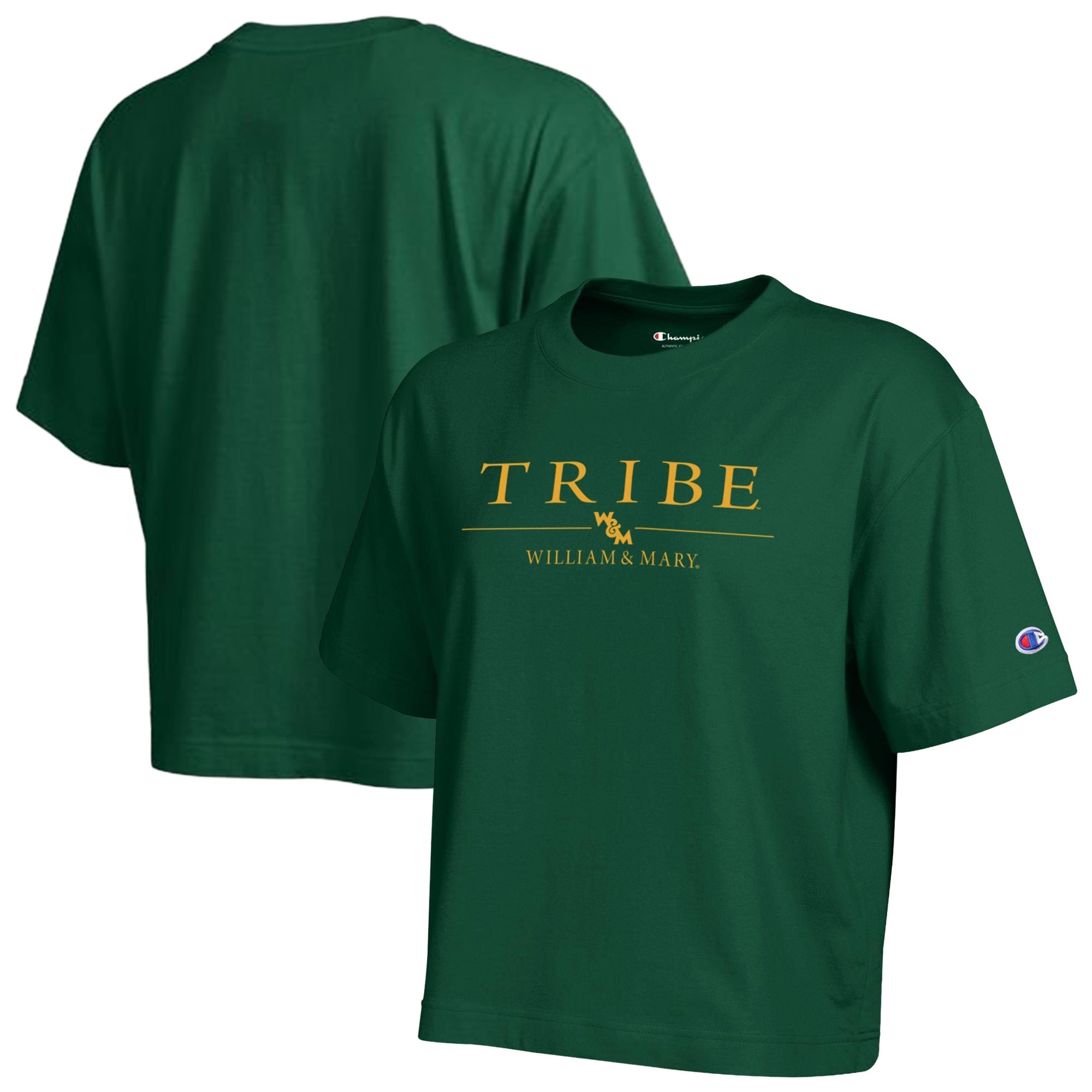 T-shirt Champion vert pour femme avec logo William & Mary Tribe et longueur taille