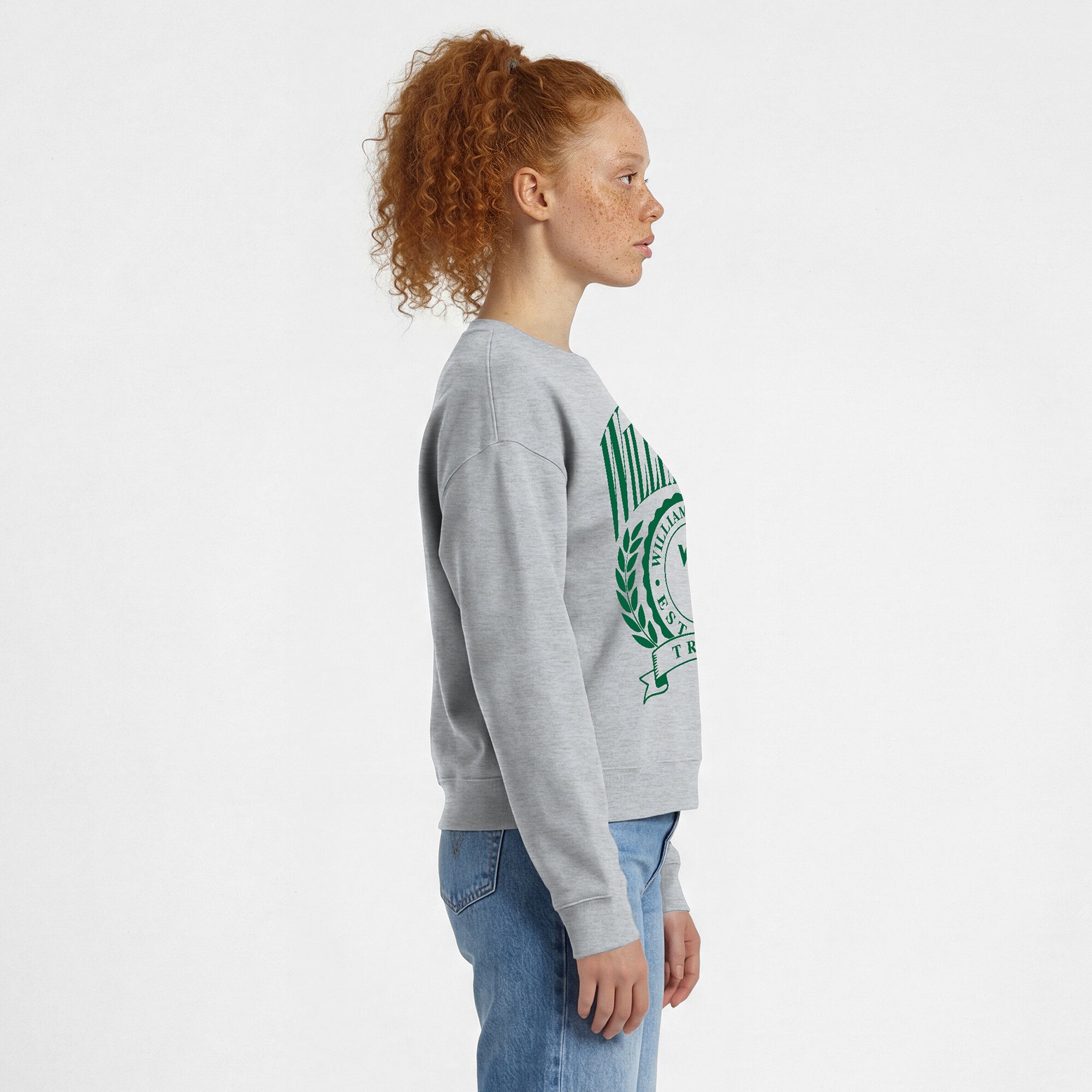 Women's Champion  Heather Gray William & Mary Tribe Academic Crest Powerblend Crewneck Sweatshirt
