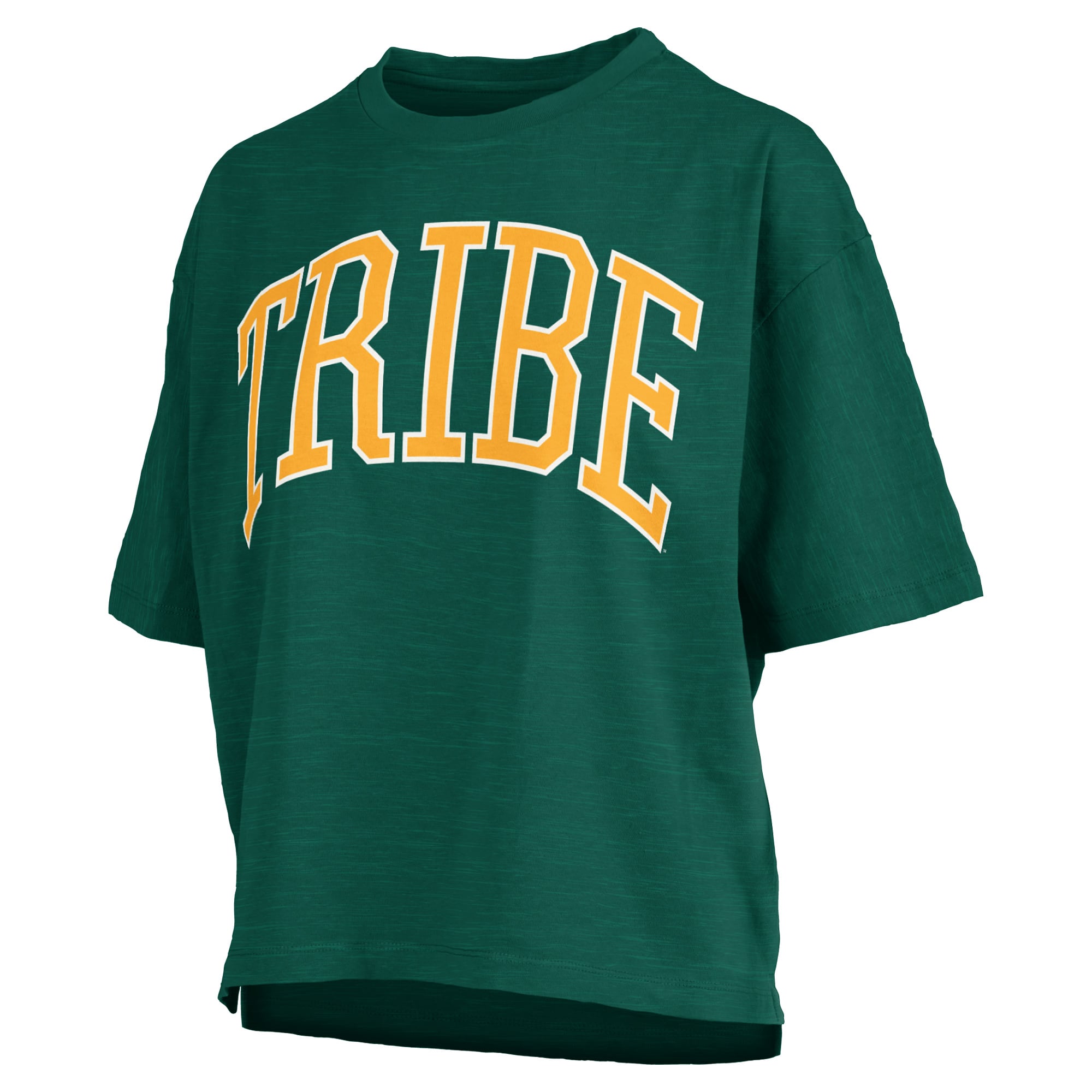 Women's Pressbox Green William & Mary Tribe Oversized Nelson Arch Over Logo Slub T-Shirt