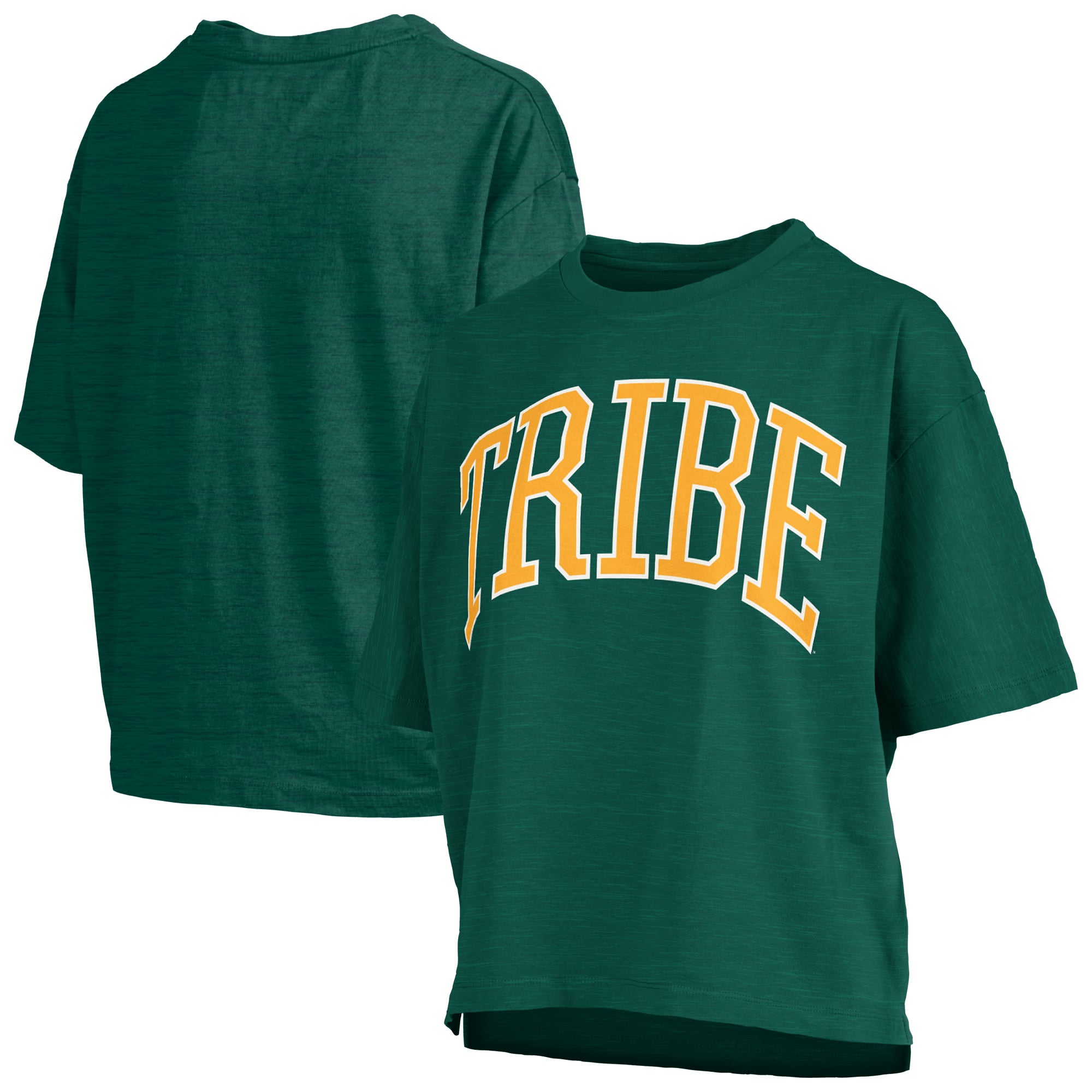 Women's Pressbox Green William & Mary Tribe Oversized Nelson Arch Over Logo Slub T-Shirt