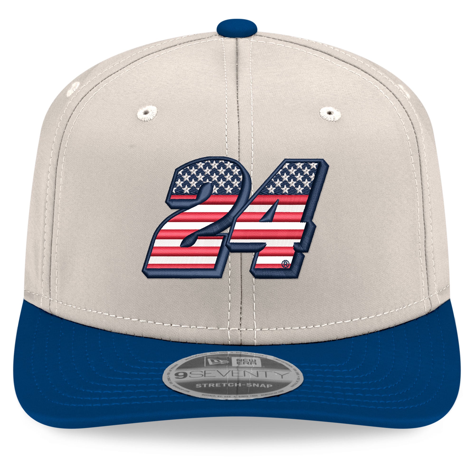 Casquette New Era William Byron 9SEVENTY pour homme, beige/bleu roi, à boutons-pression extensibles.