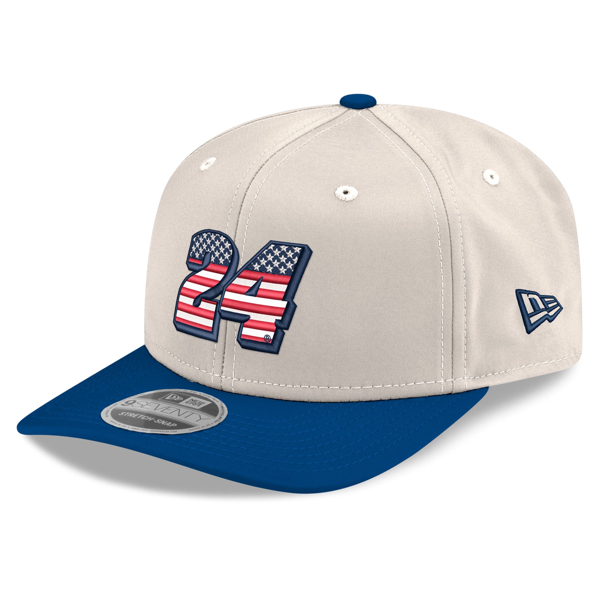 Casquette New Era William Byron 9SEVENTY pour homme, beige/bleu roi, à boutons-pression extensibles.