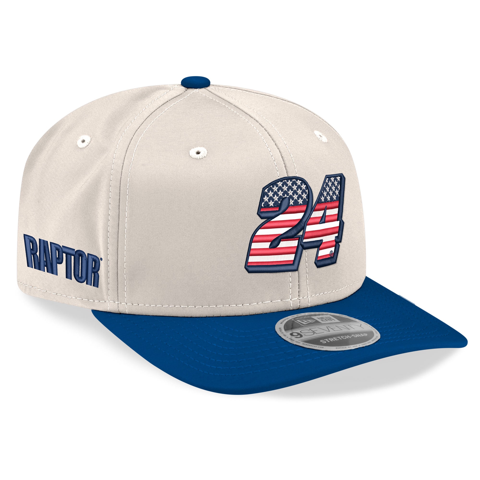 Casquette New Era William Byron 9SEVENTY pour homme, beige/bleu roi, à boutons-pression extensibles.