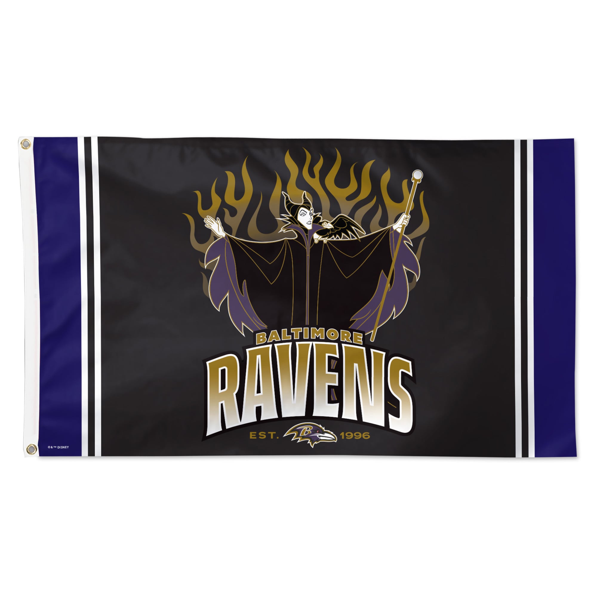 Drapeau de luxe WinCraft Baltimore Ravens Disney x NFL Maléfique et Diablo 90 x 150 cm (3 x 5 pieds) à une face