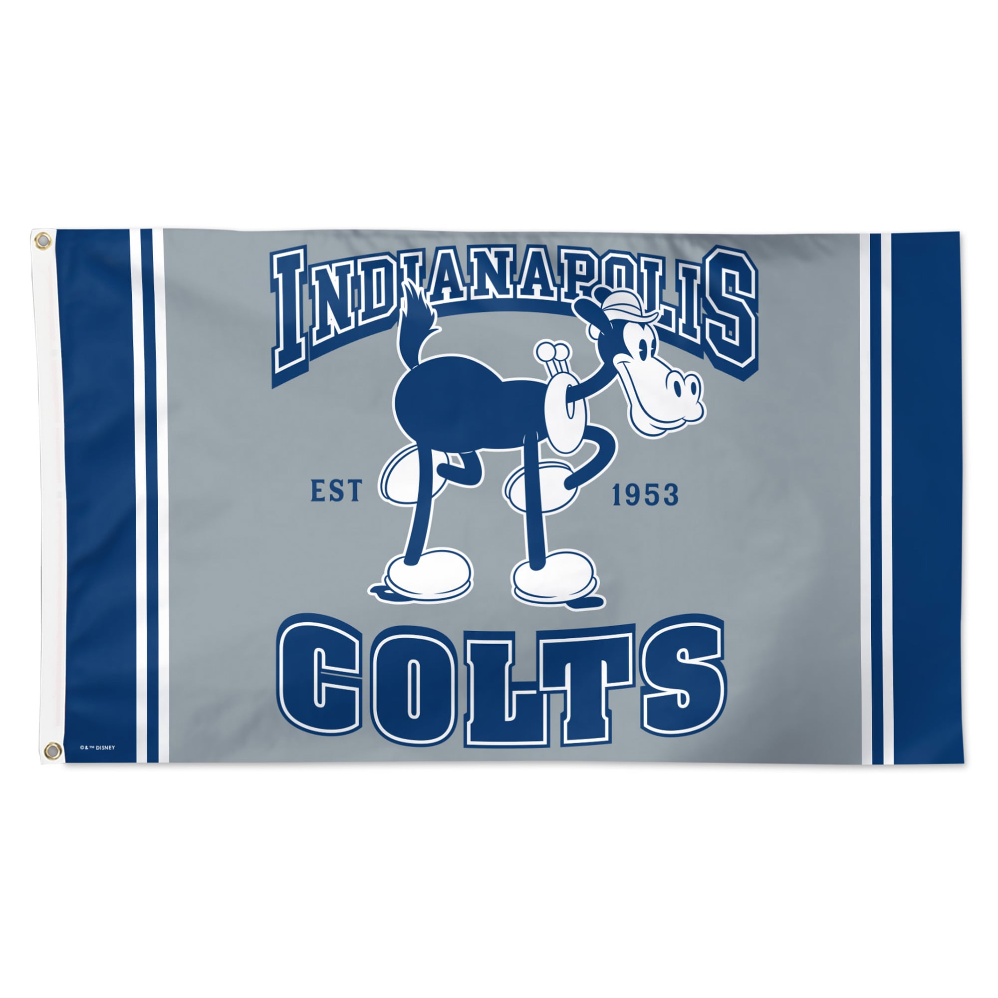 Drapeau de luxe WinCraft Indianapolis Colts Disney x NFL Horace Horsecollar 91 x 152 cm (3 x 5 pieds) à une face