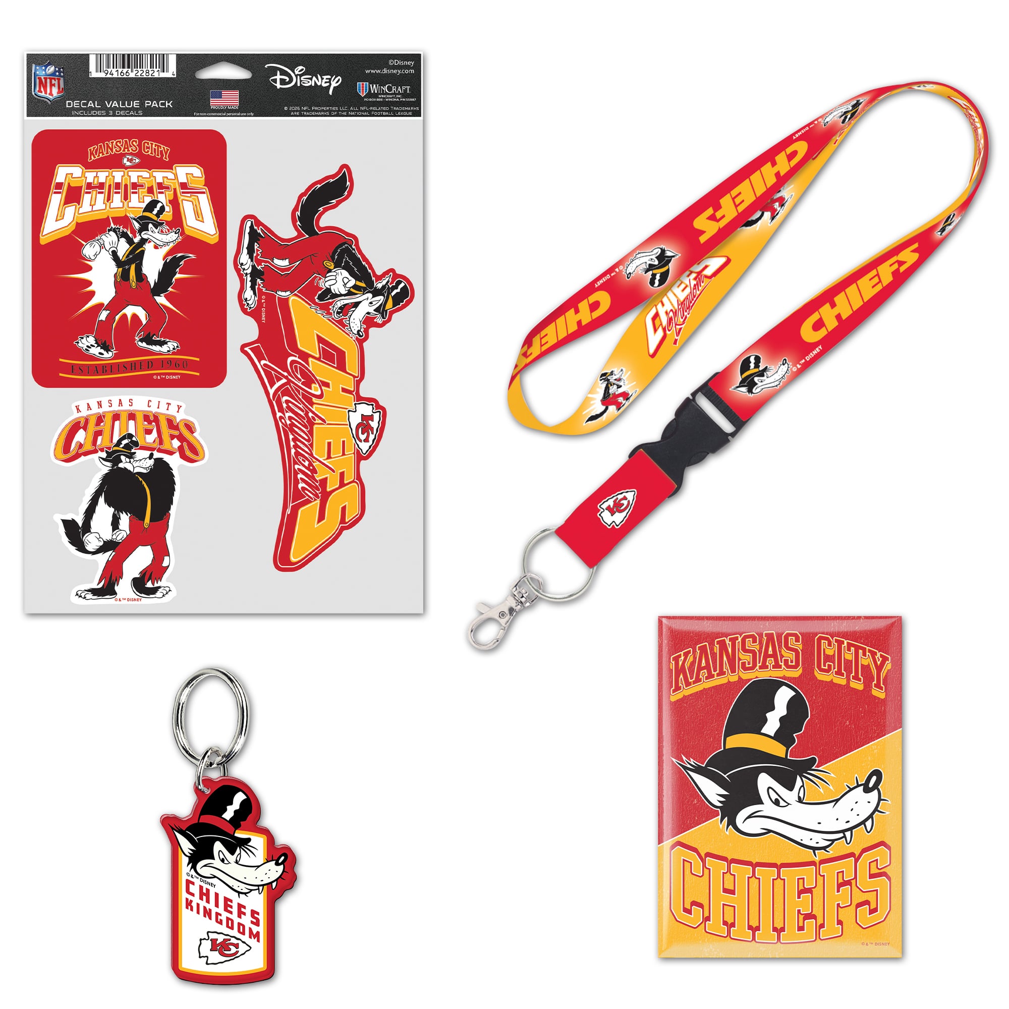Pack de fans WinCraft Kansas City Chiefs Disney x NFL Big Bad Wolf