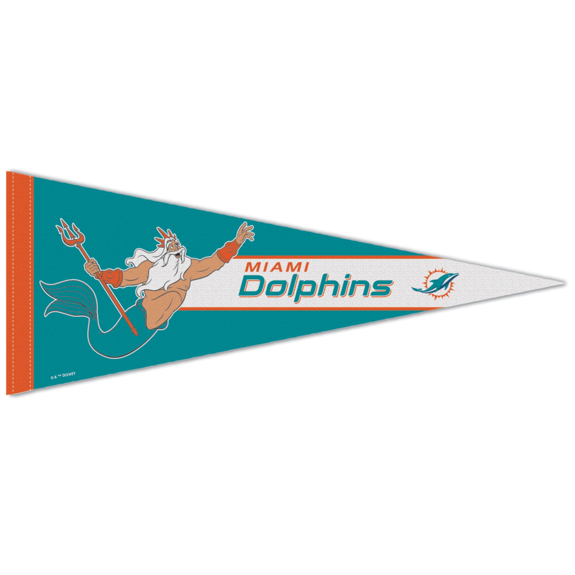 Fanion premium WinCraft Miami Dolphins Disney x NFL Roi Triton 12" x 30"