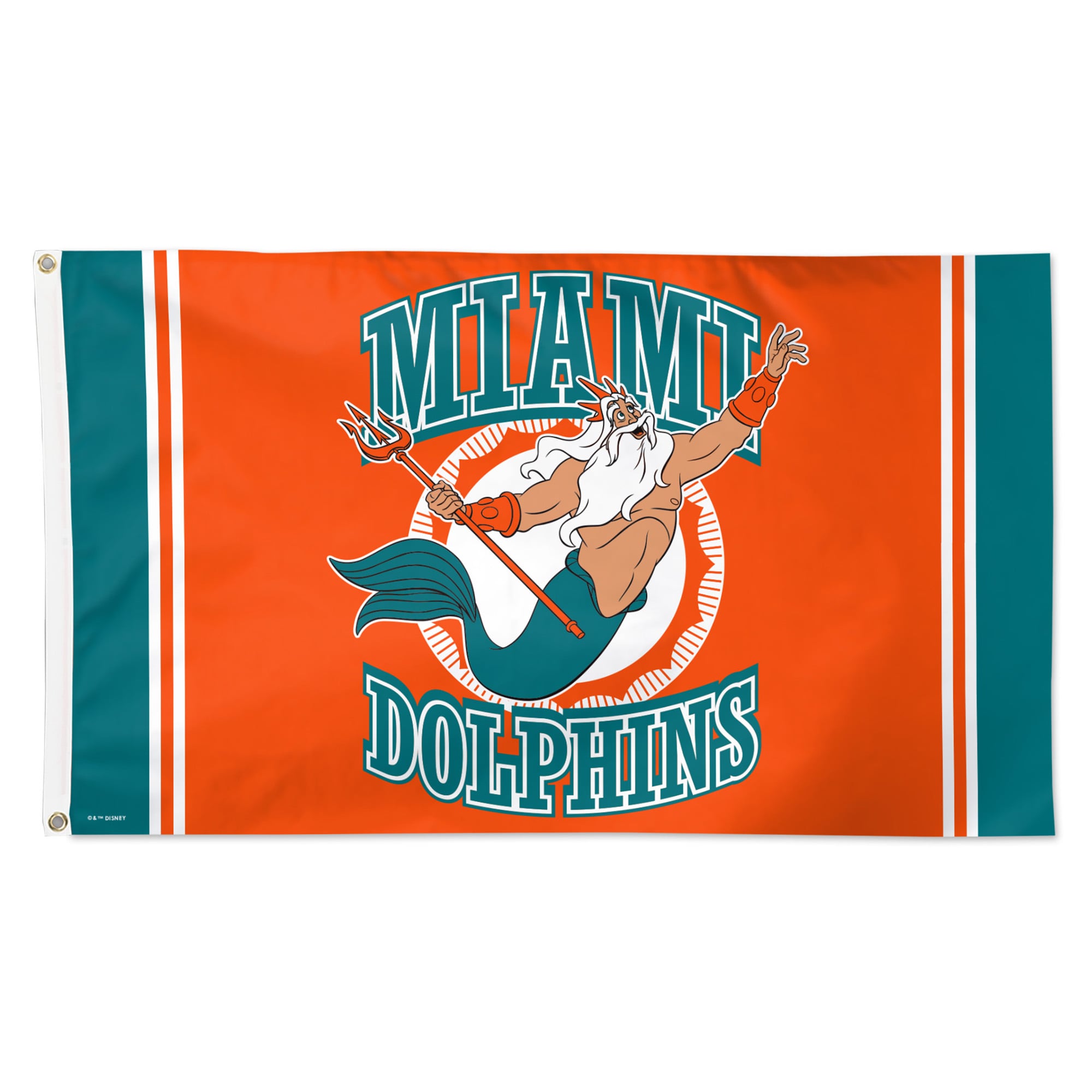 Drapeau de luxe WinCraft Miami Dolphins Disney x NFL Roi Triton 90 x 150 cm (3' x 5') à une face