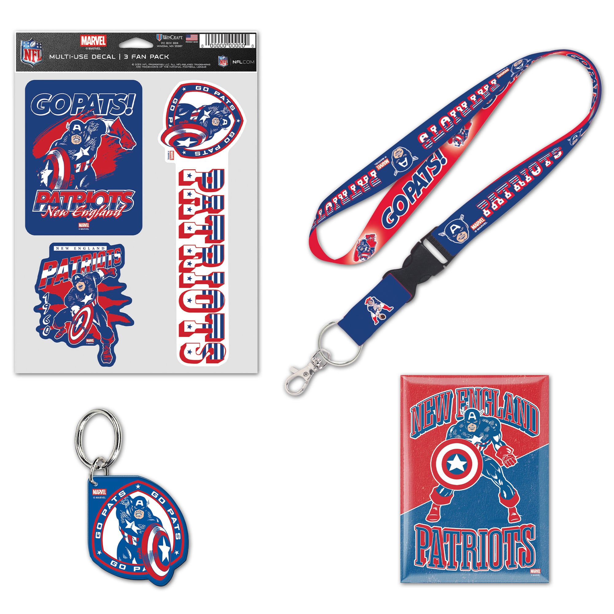 Pack de fans WinCraft New England Patriots Disney x NFL Captain America