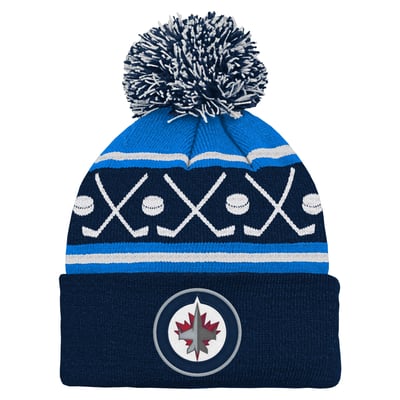 Bonnet à revers bleu marine/bleu à pompon des Jets de Winnipeg pour bébé
