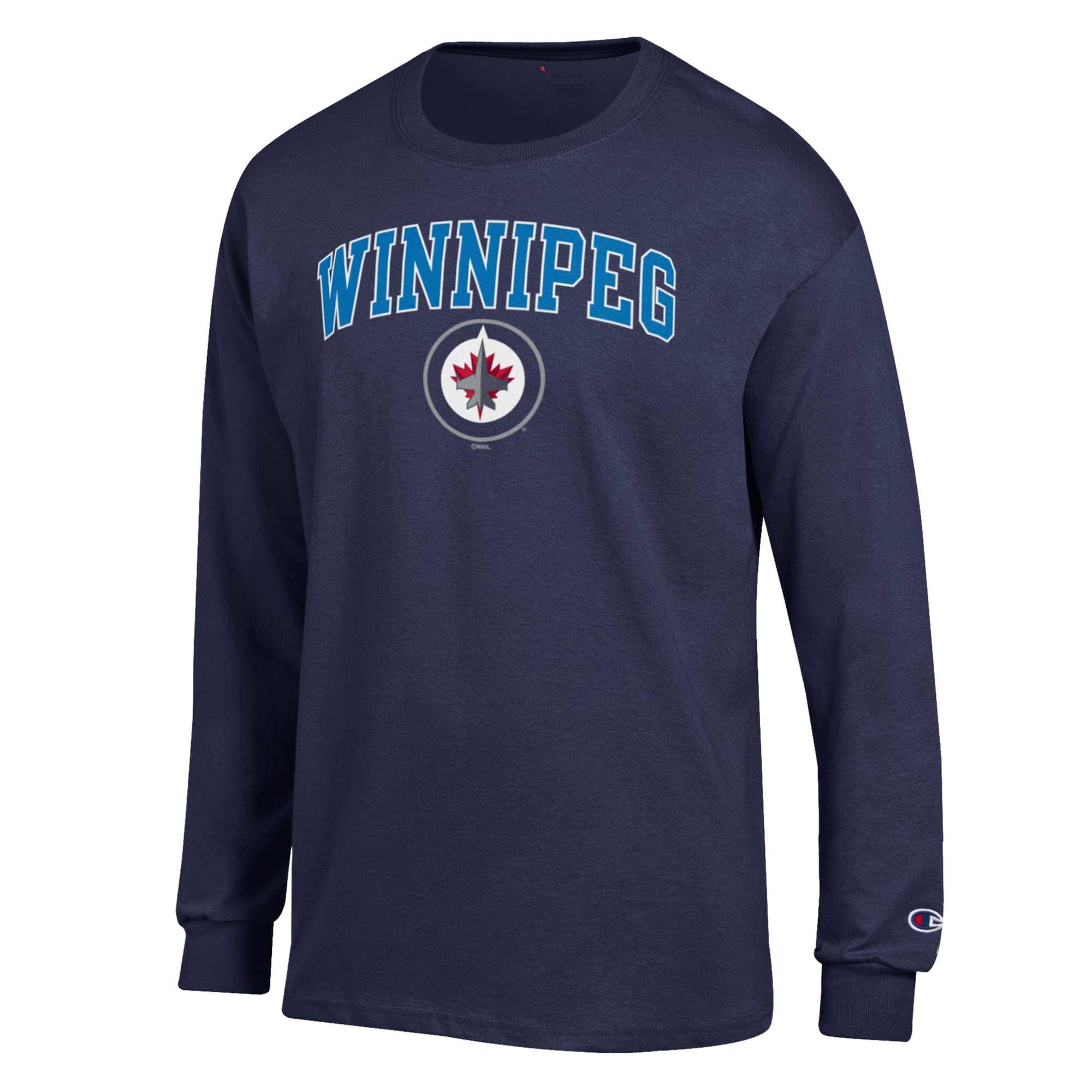 Men's Champion Navy Winnipeg Jets Jersey Long-Sleeve T-Shirt