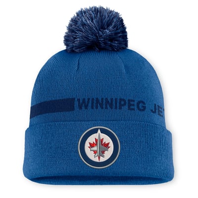 Bonnet tricoté authentique Pro Rink bleu Winnipeg Jets pour homme, avec pompon