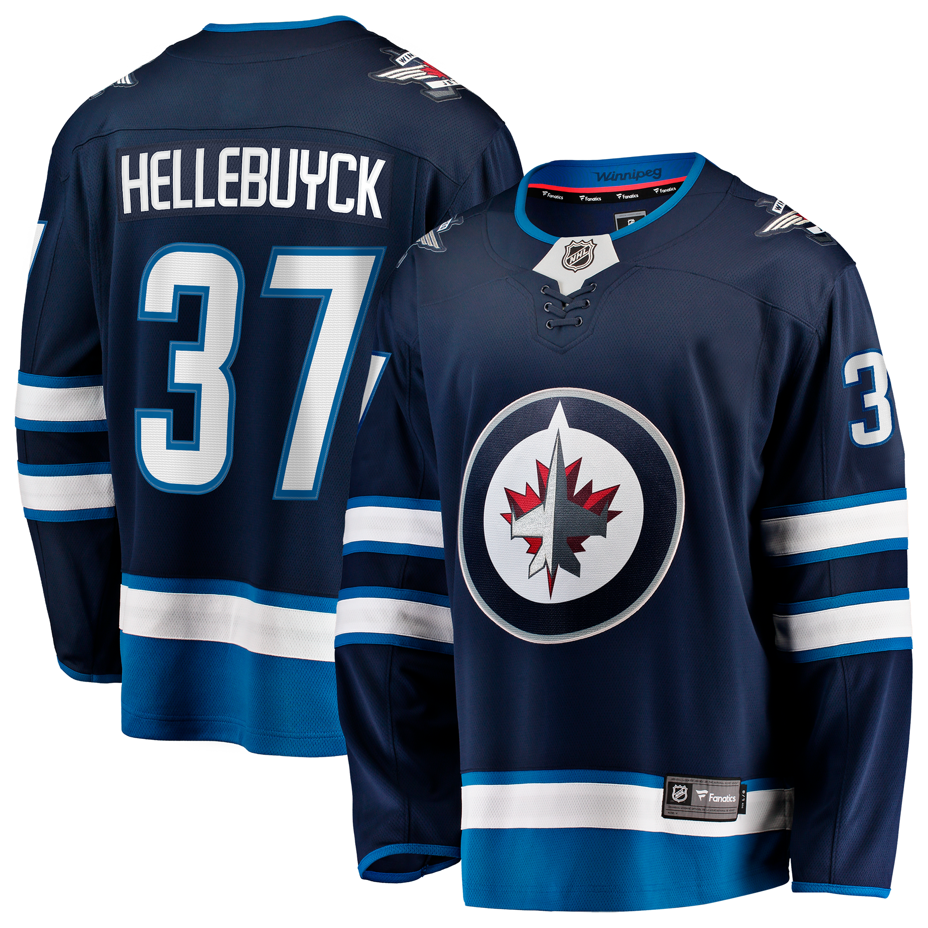 Men's Fanatics Connor Hellebuyck Navy Winnipeg Jets Home Breakaway Jersey