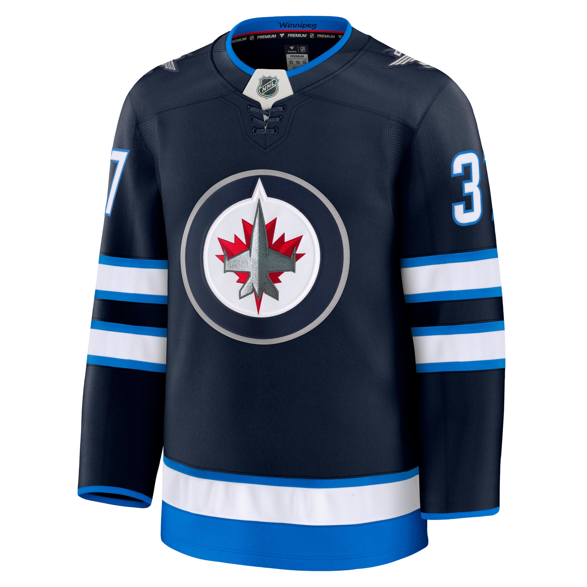 Men's Fanatics Connor Hellebuyck Navy Winnipeg Jets Home Premium Jersey