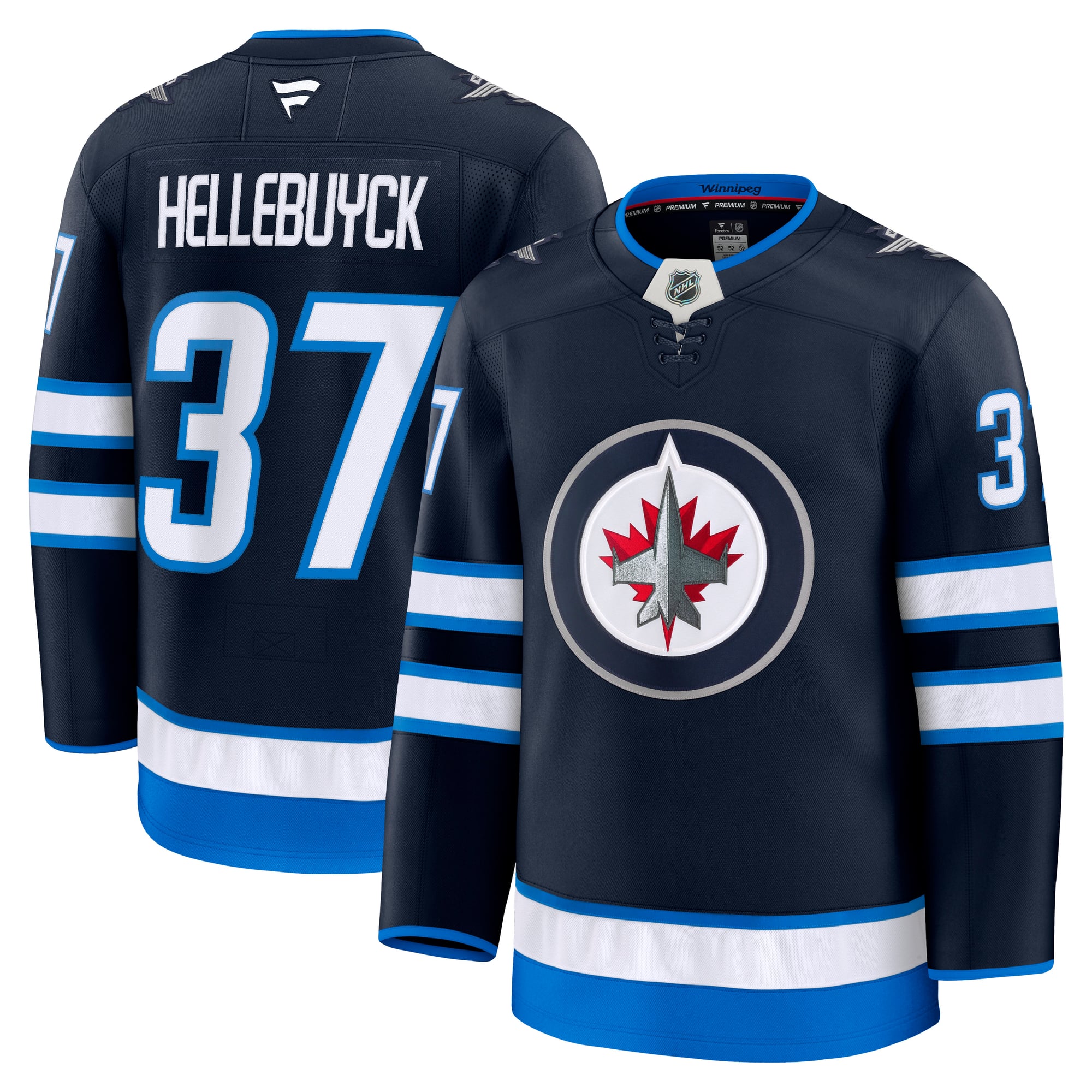 Men's Fanatics Connor Hellebuyck Navy Winnipeg Jets Home Premium Jersey