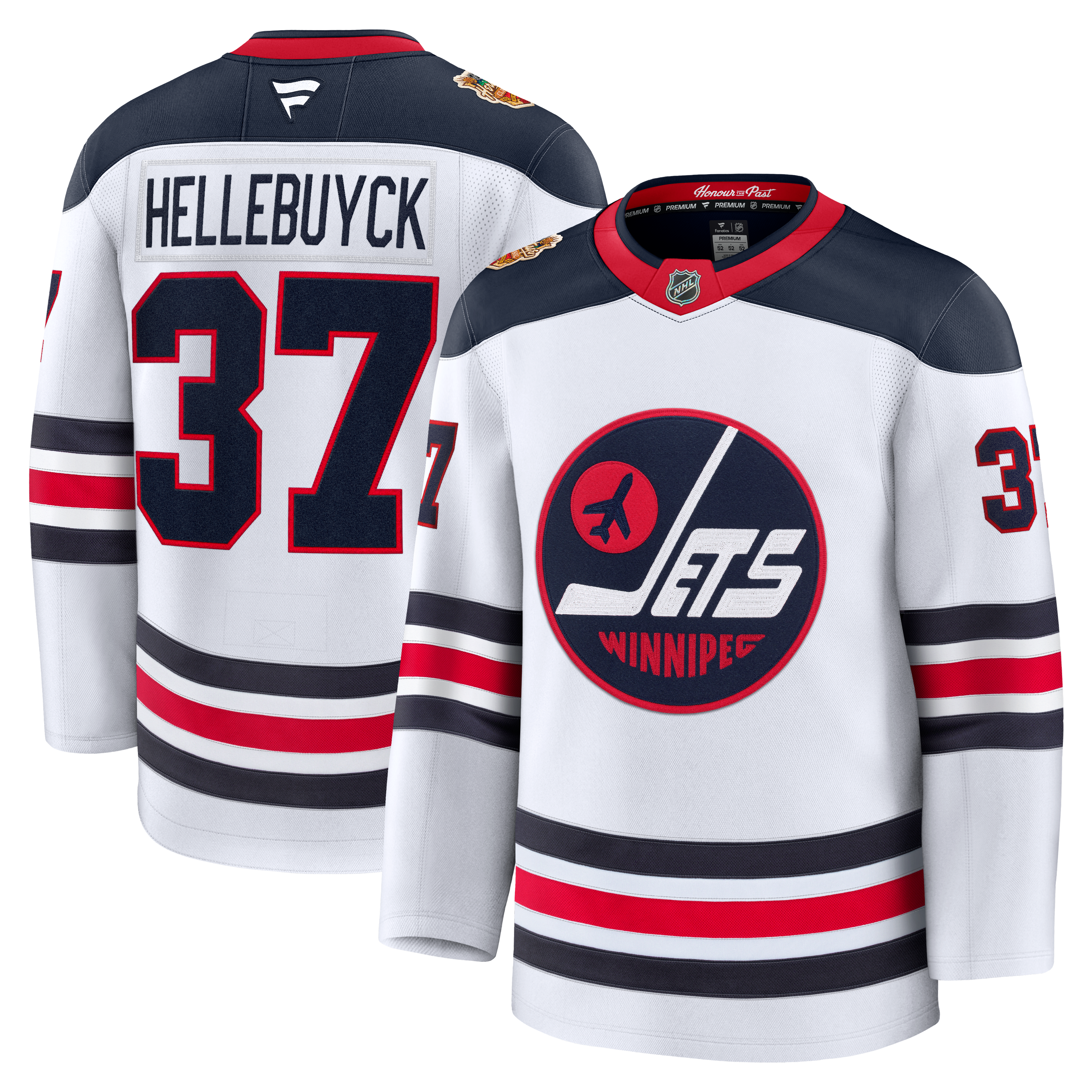 Maillot de joueur premium Fanatics Connor Hellebuyck blanc des Jets Winnipeg pour la Classique Héritage LNH 2026