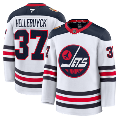 Maillot de joueur premium blanc Connor Hellebuyck des Jets de Winnipeg (Fanatics) pour la Classique Héritage de la LNH 2026