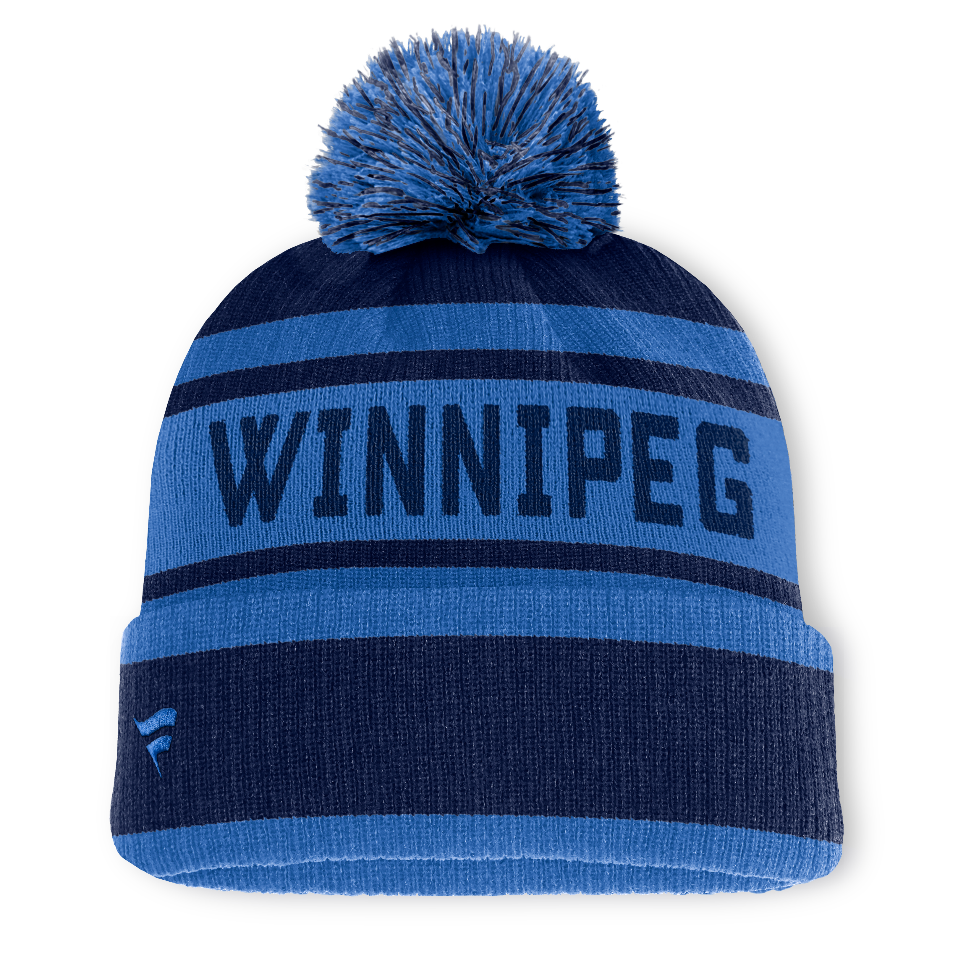 Bonnet à revers bleu marine/bleu des Jets de Winnipeg avec pompon
