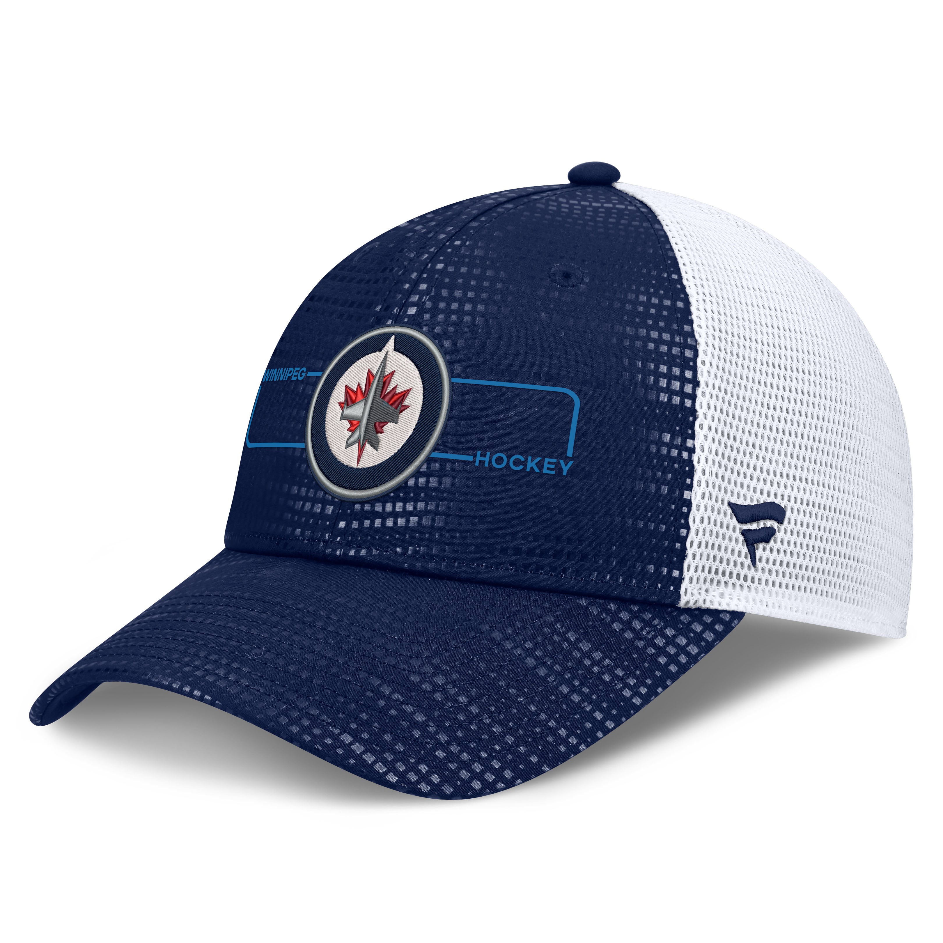 Men's Fanatics Navy/White Winnipeg Jets Authentic Pro Rink Boxed Logo Trucker Hat