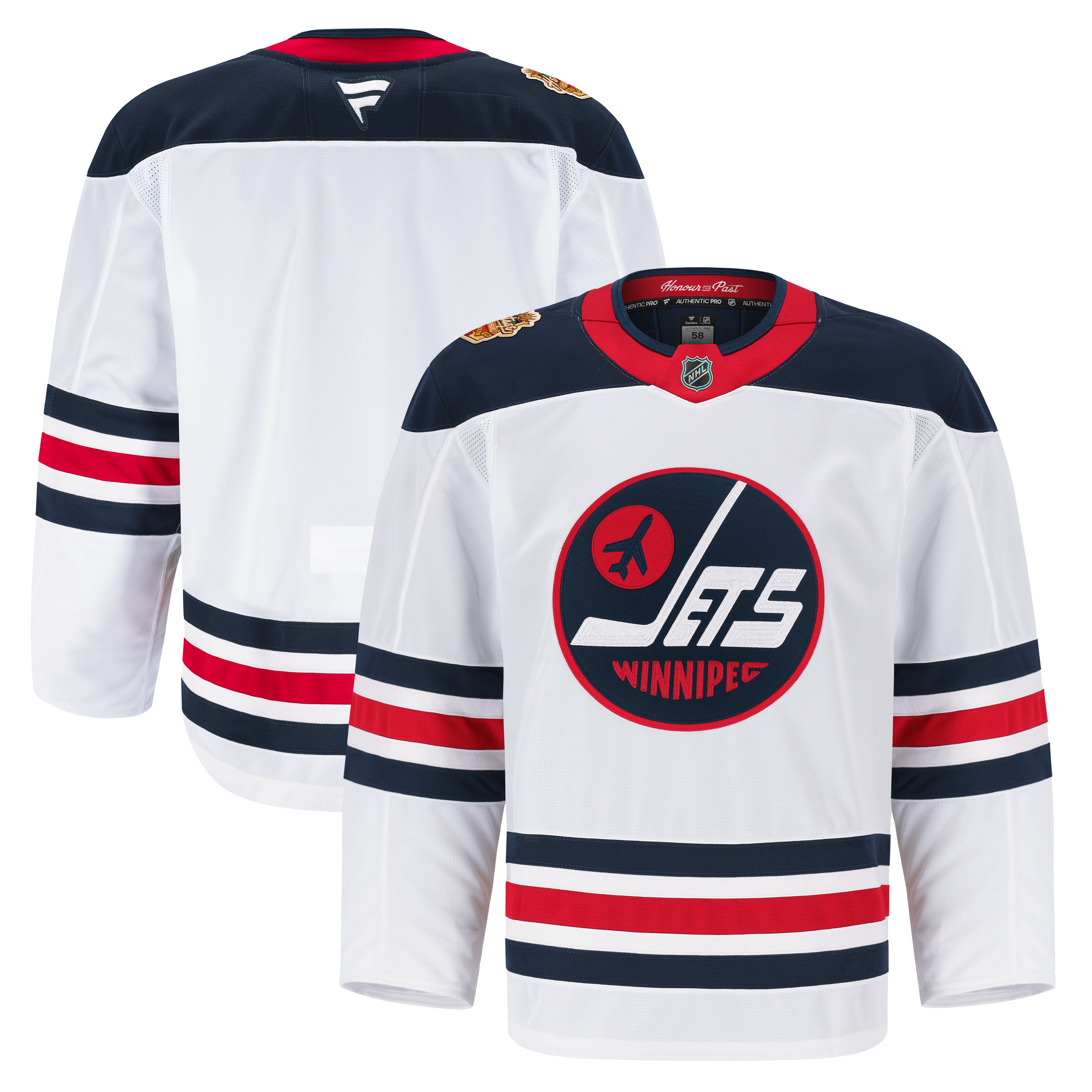 Maillot authentique professionnel blanc Fanatics des Jets de Winnipeg, édition classique du patrimoine la LNH 2026