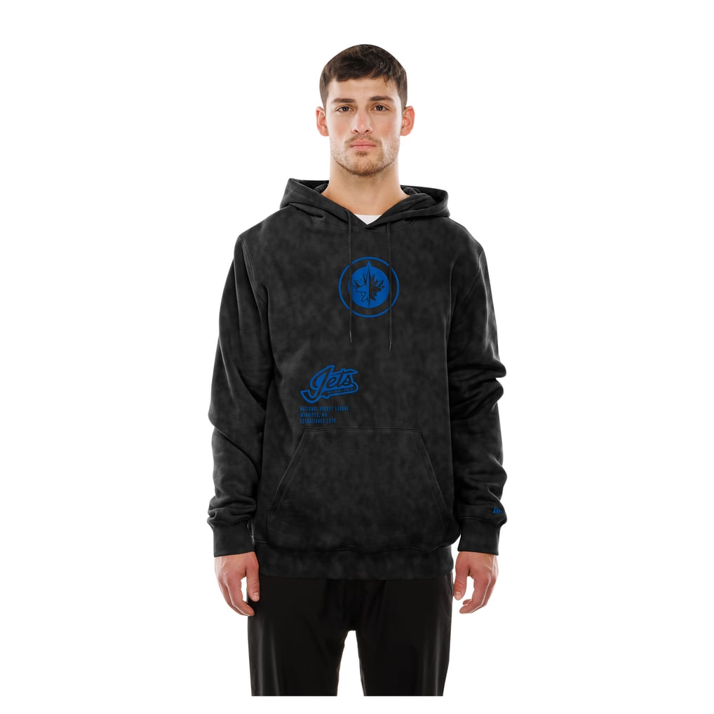 Sweat à capuche noir délavé minéral New Era pour homme des Jets de Winnipeg