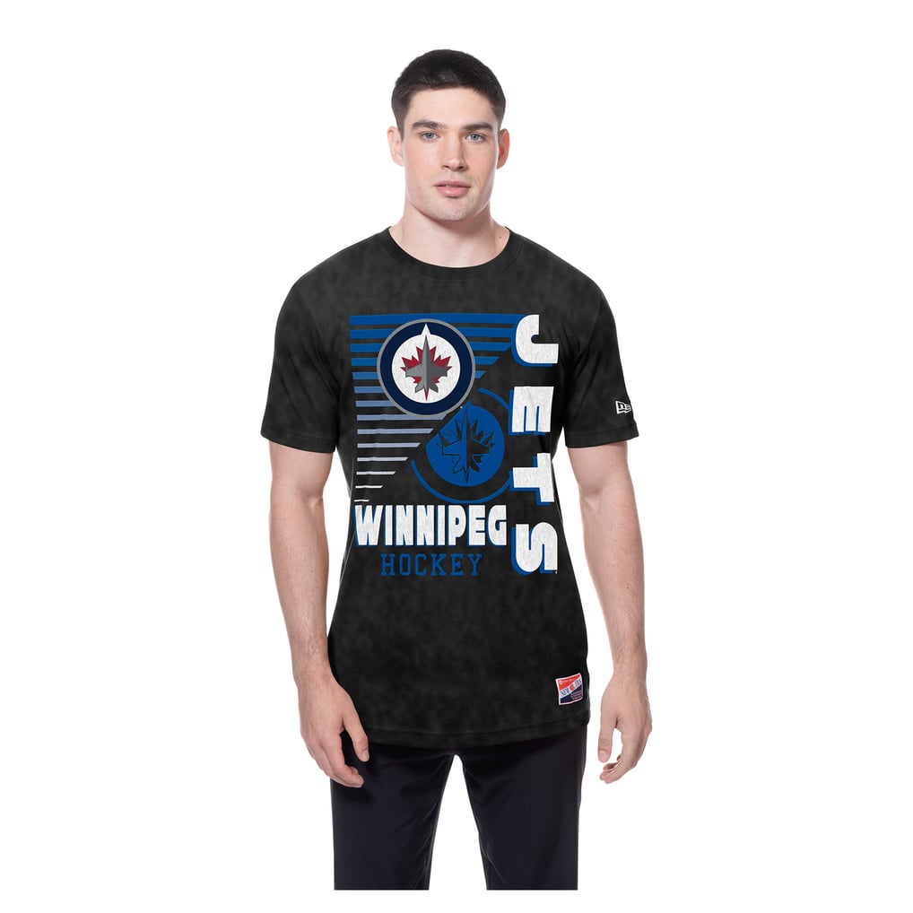 T-shirt noir délavé minéral New Era pour homme des Jets de Winnipeg