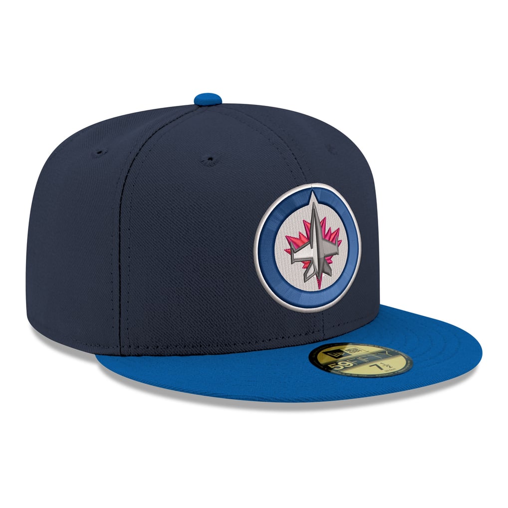 Casquette ajustée 59FIFTY bicolore bleu marine à logo principal des Jets de Winnipeg pour homme