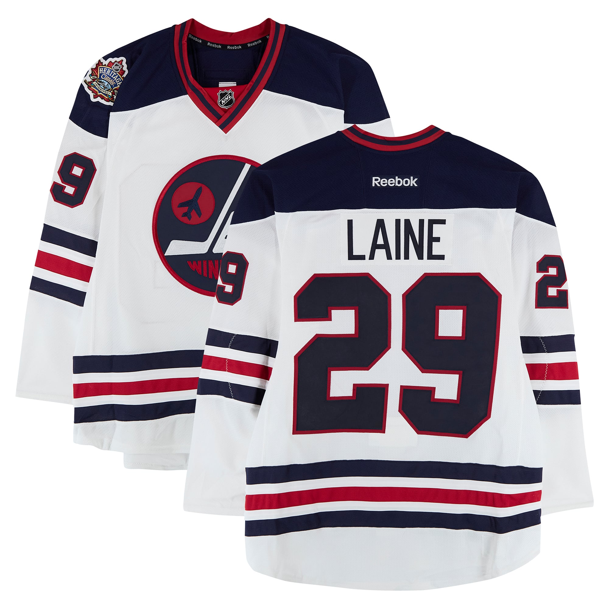 Patrik Laine Winnipeg Jets Practice-Used #29 White Reebok Jersey vs. Edmonton Oilers on October 23, 2016 - NHL Heritage Classic - Worn During Warm-Ups