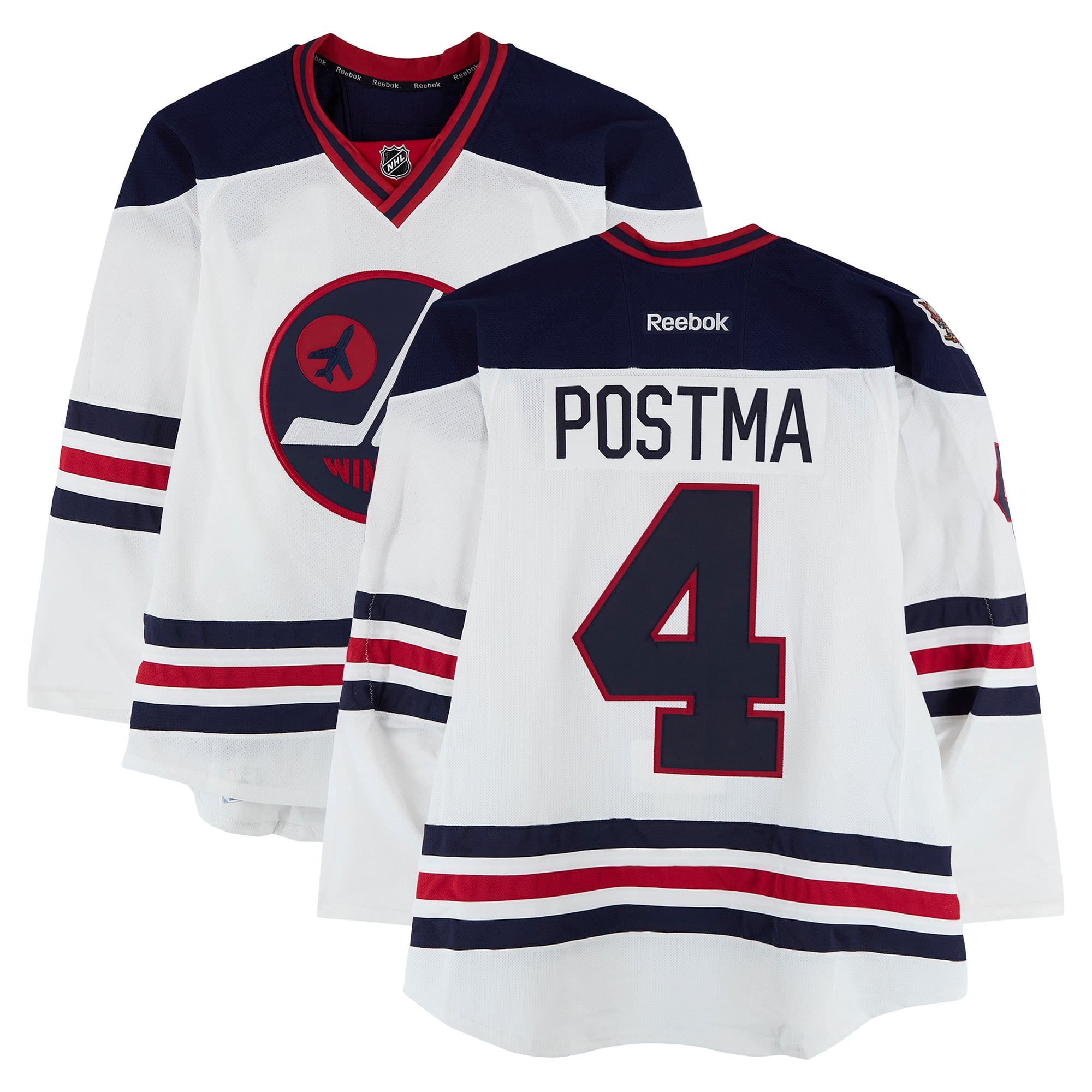 Paul Postma Winnipeg Jets Practice-Used #4 White Reebok Jersey vs. Edmonton Oilers on October 23, 2016 - NHL Heritage Classic - Worn During Warm-Ups
