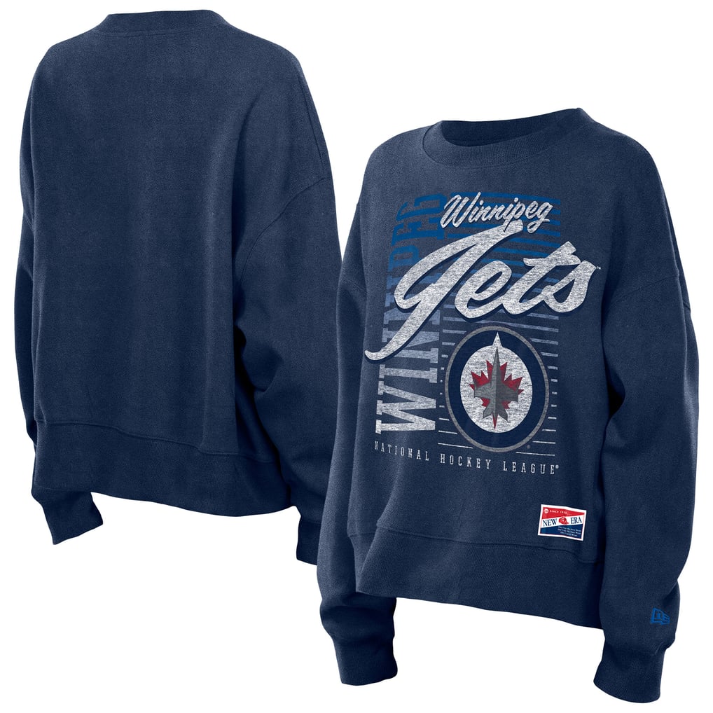 Sweat-shirt court à manches dolman bleu marine pour femme des Jets de Winnipeg New Era, délavé minéral