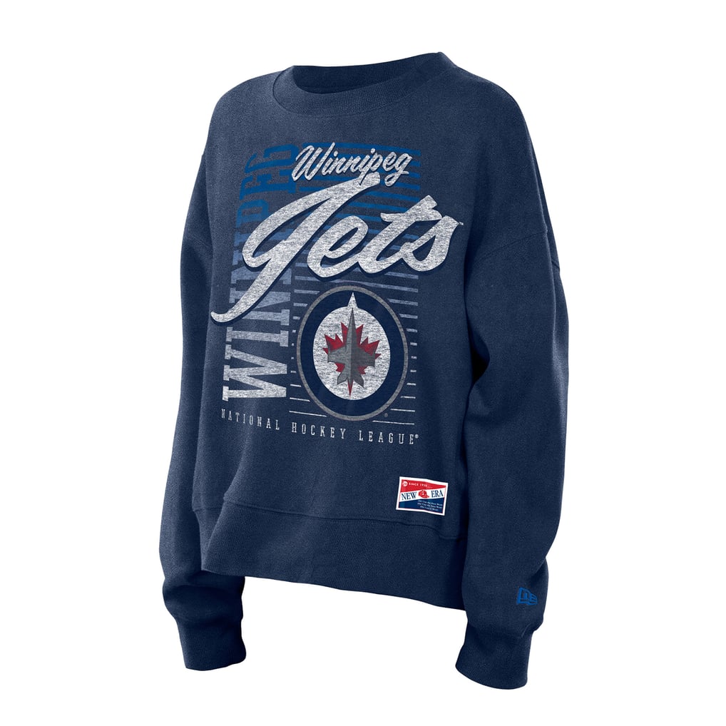 Sweat-shirt court à manches dolman bleu marine pour femme des Jets de Winnipeg New Era, délavé minéral