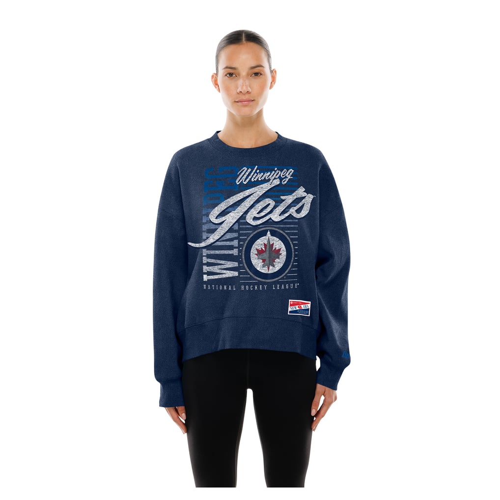 Sweat-shirt court à manches dolman bleu marine pour femme des Jets de Winnipeg New Era, délavé minéral