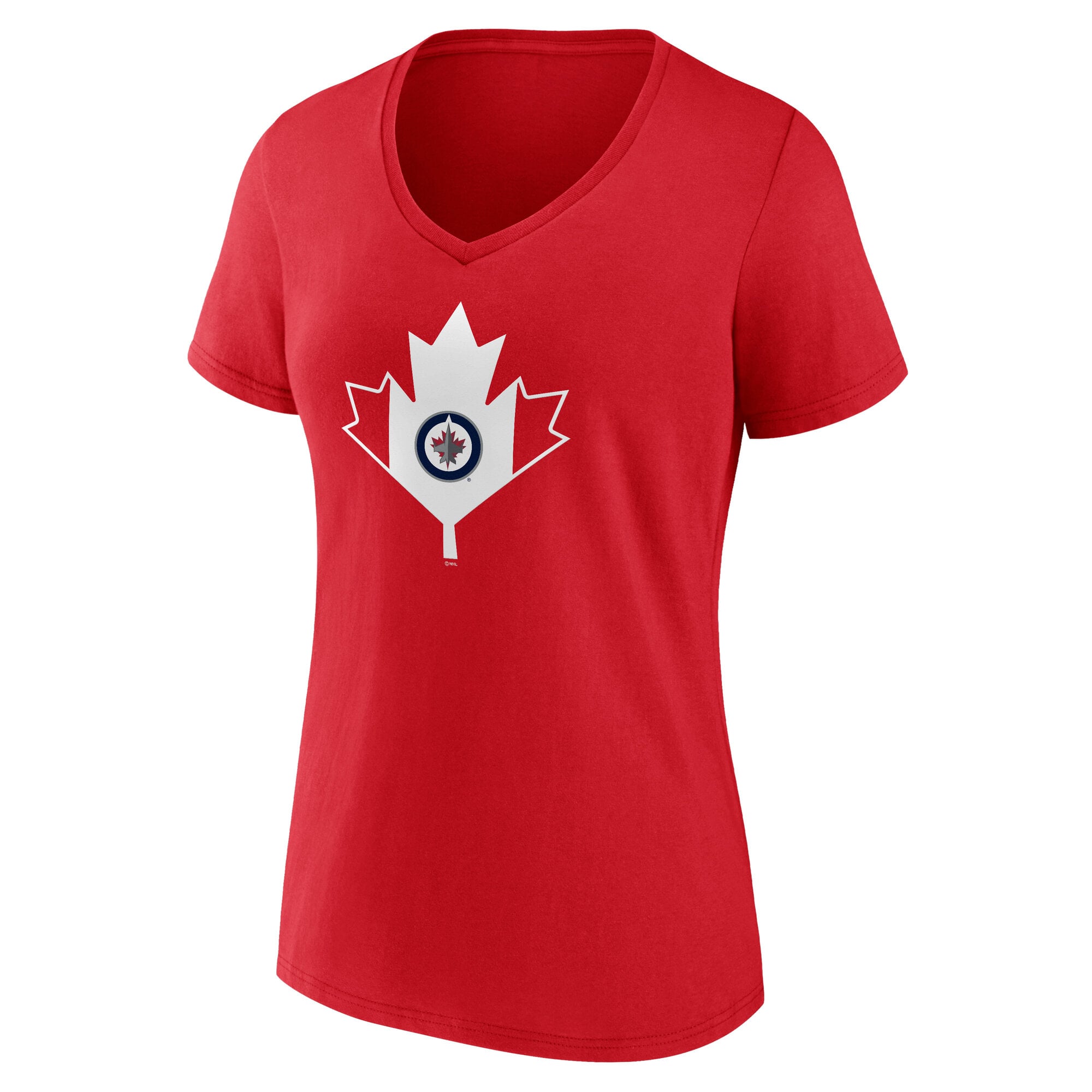 T-shirt à col en V rouge des Jets de Winnipeg pour femmes, édition spéciale fête du Canada