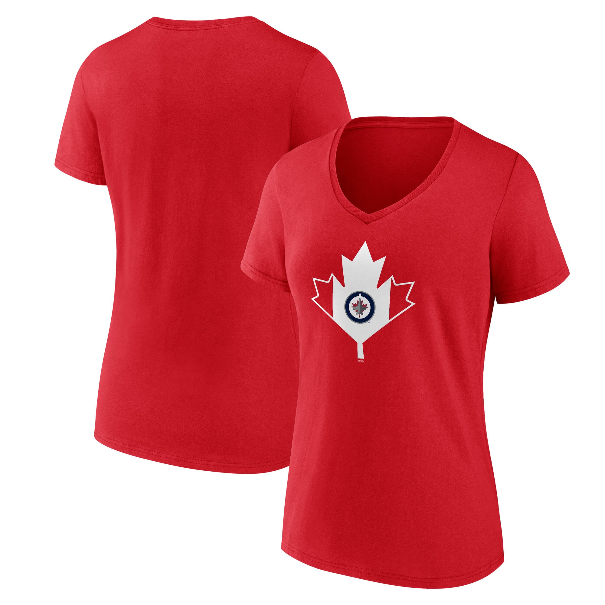 T-shirt à col en V rouge des Jets de Winnipeg pour femmes, édition spéciale fête du Canada