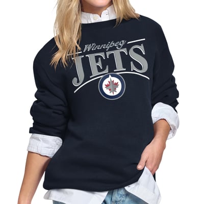 Winnipeg Jets Starter Women's Arch Stripe Fleece Sweatshirt - Navy
