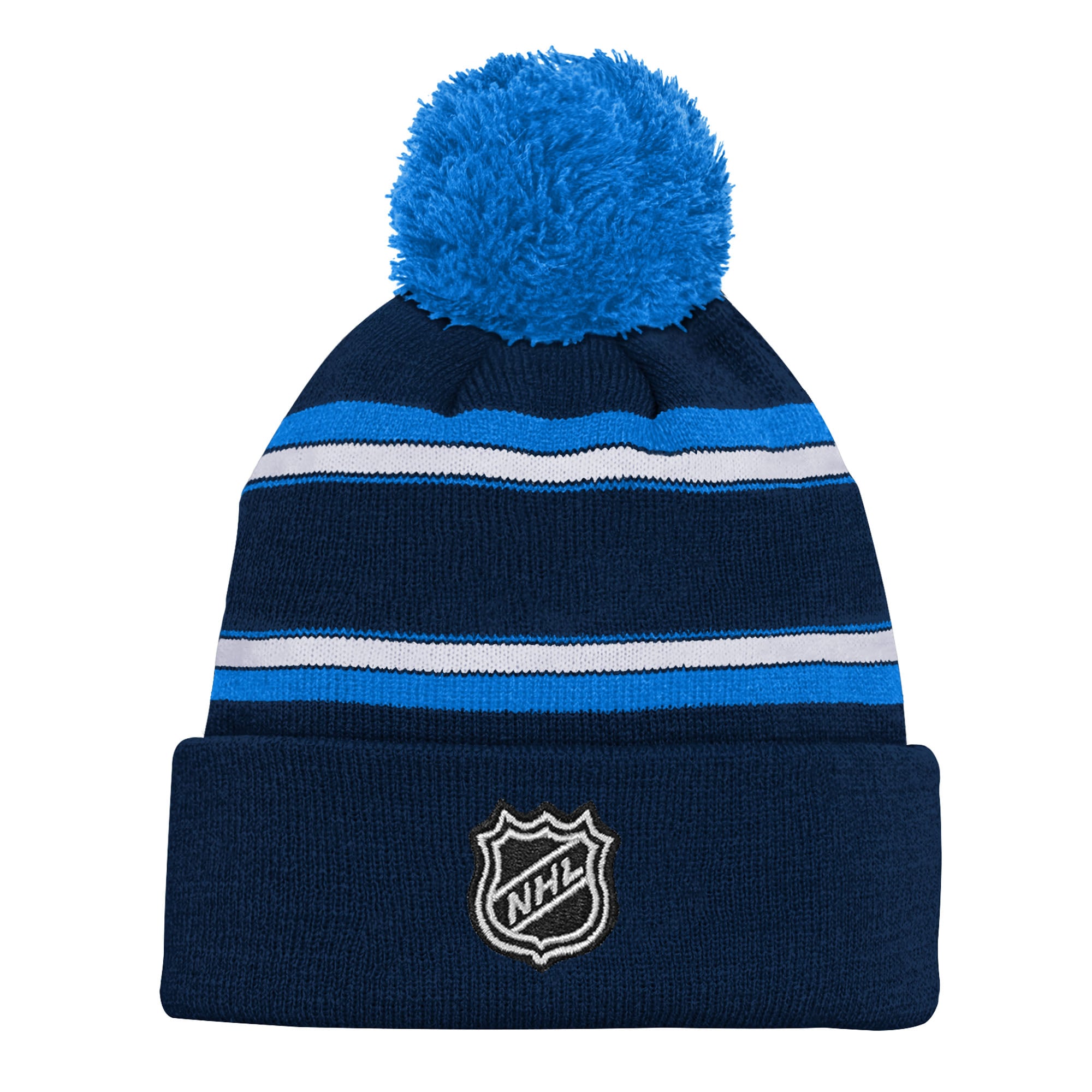 Bonnet en tricot jacquard bleu marine à revers et pompon pour jeunes Outerstuff des Jets de Winnipeg