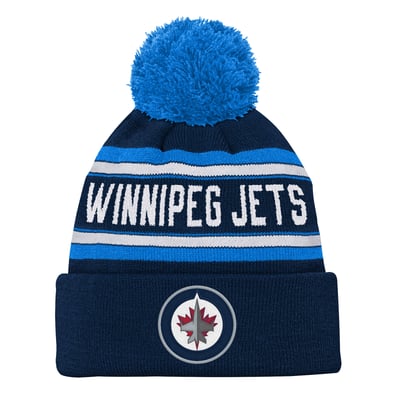 Winnipeg Jets Outerstuff Youth Jacquard Cuffed Knit Hat with Pom - Navy