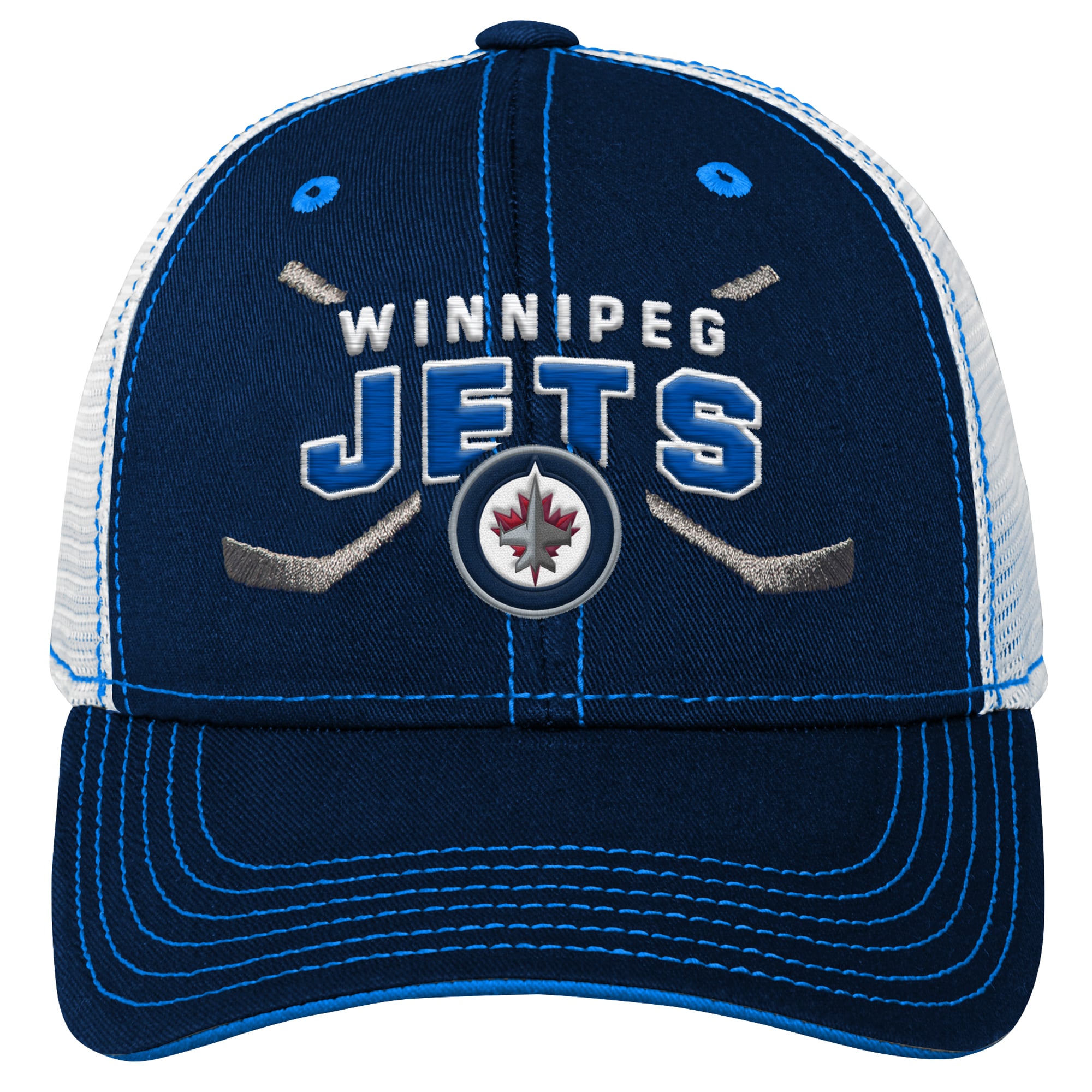 Casquette ajustable à dos en filet bleu marine Outerstuff pour jeunes des Jets de Winnipeg