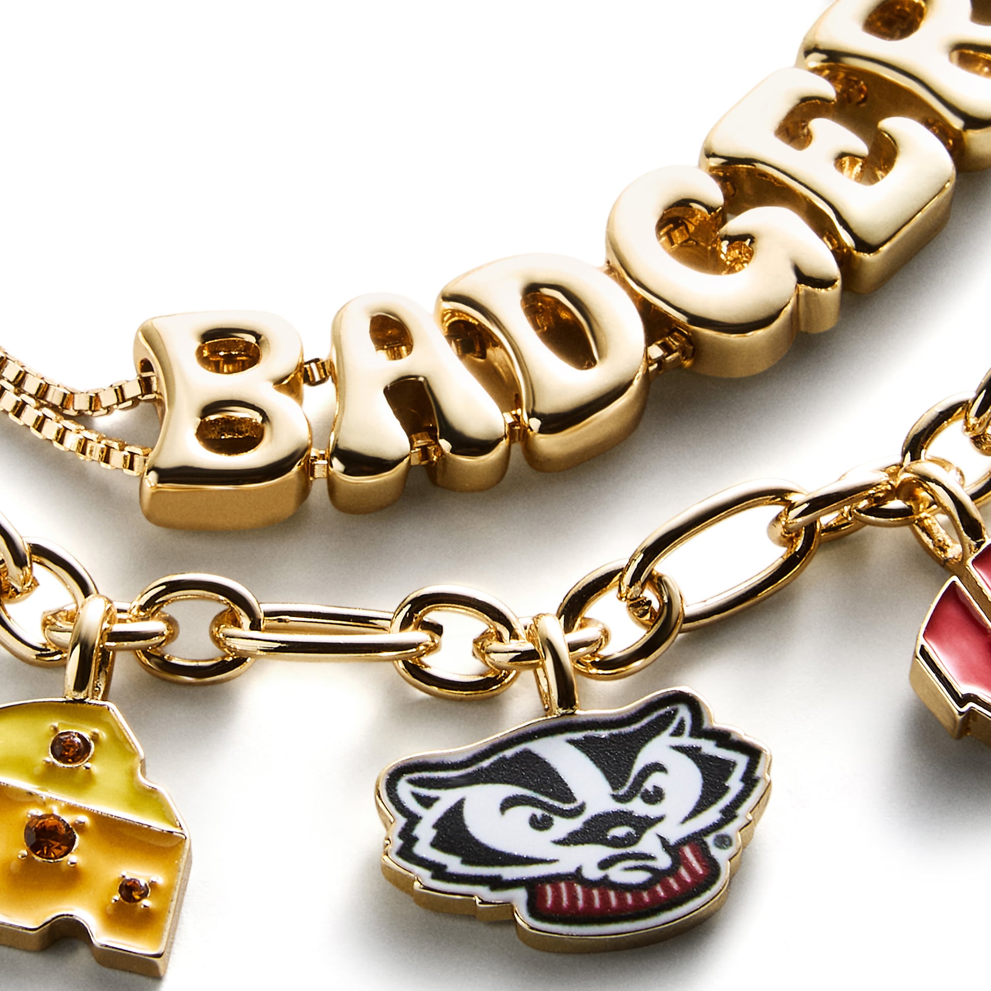 Ensemble de deux bracelets délicats à breloques et slogan BaubleBar Wisconsin Badgers