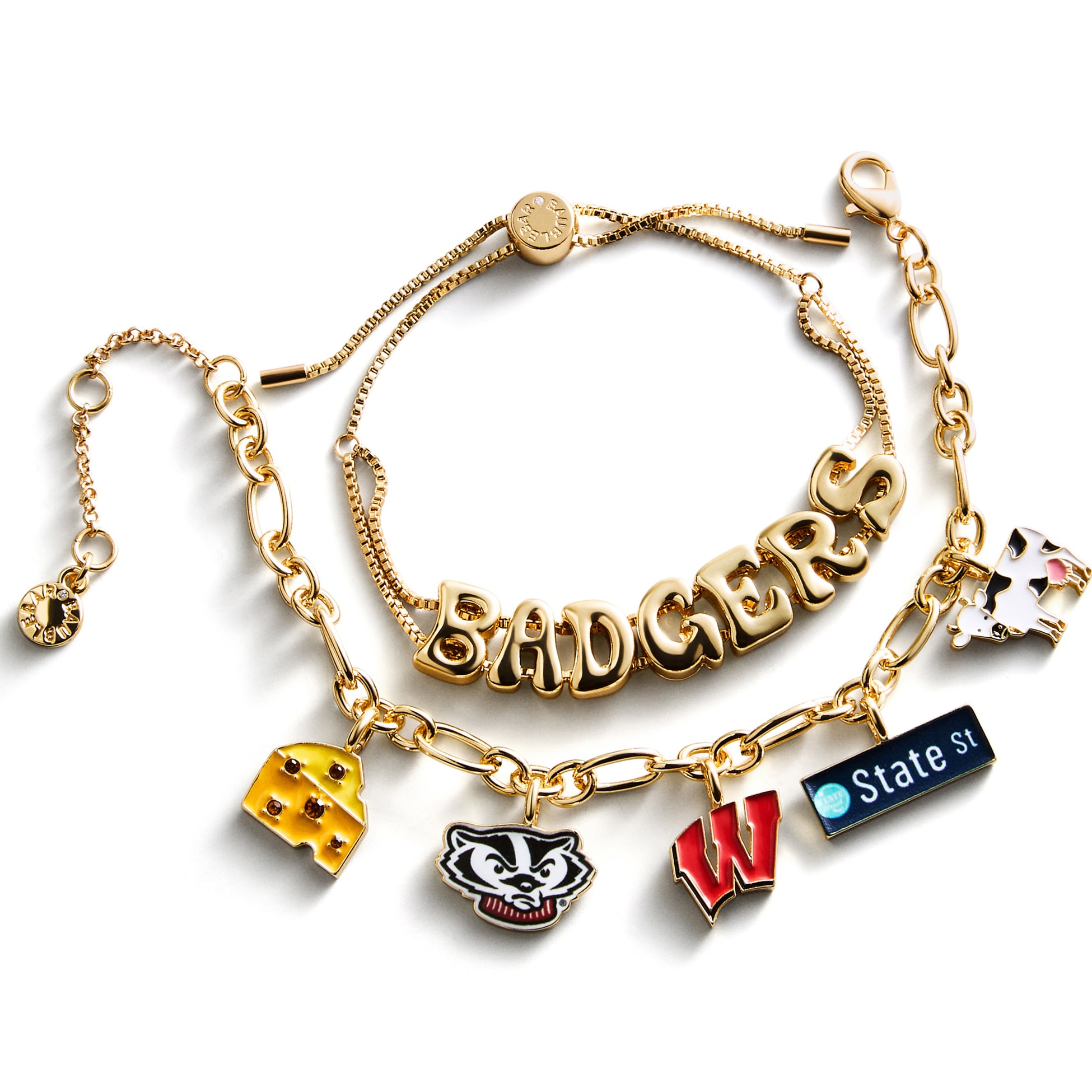 Ensemble de deux bracelets délicats à breloques et slogan BaubleBar Wisconsin Badgers