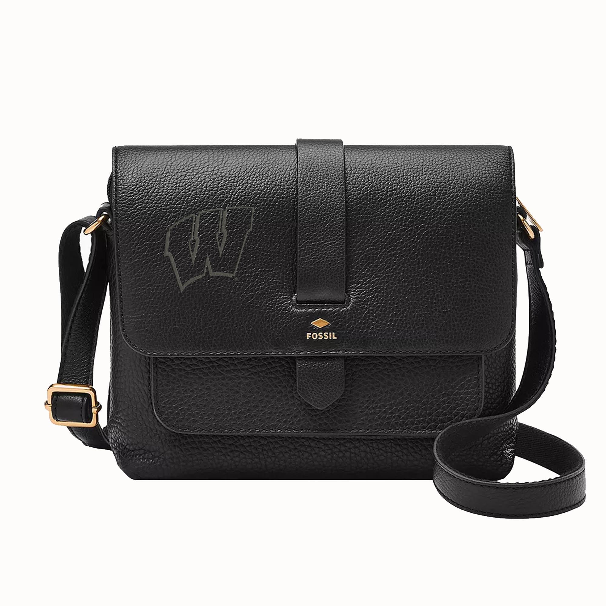 Fossil Black Wisconsin Badgers Kinley Leather Small Crossbody Bag