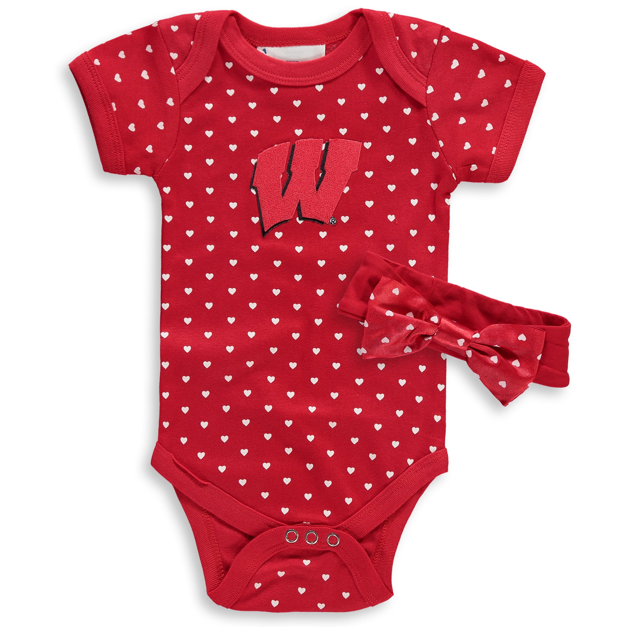 Ensemble body et bandeau rouges à motifs de cœurs blaireaux du Wisconsin pour nouveau-nés bébés